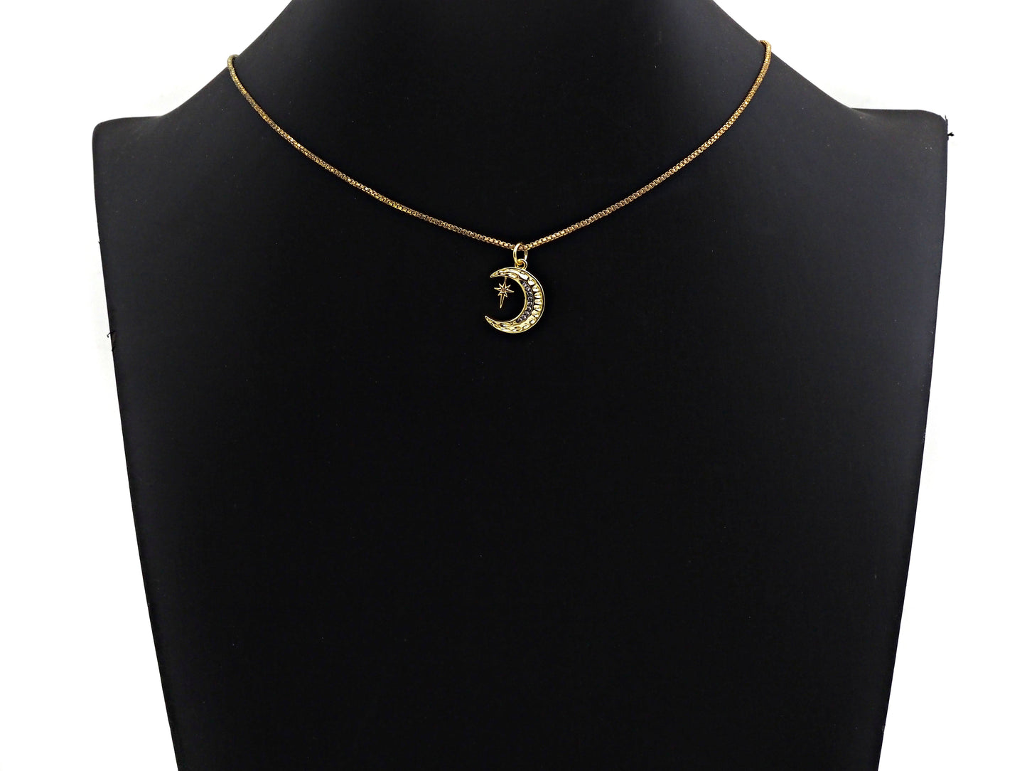 CZ Micro Pave Moon with North Star Pendant, Cubic Zirconia Pave Pendant/Charm, Necklace Pave Pendant, 13x17mm, sku#Z829