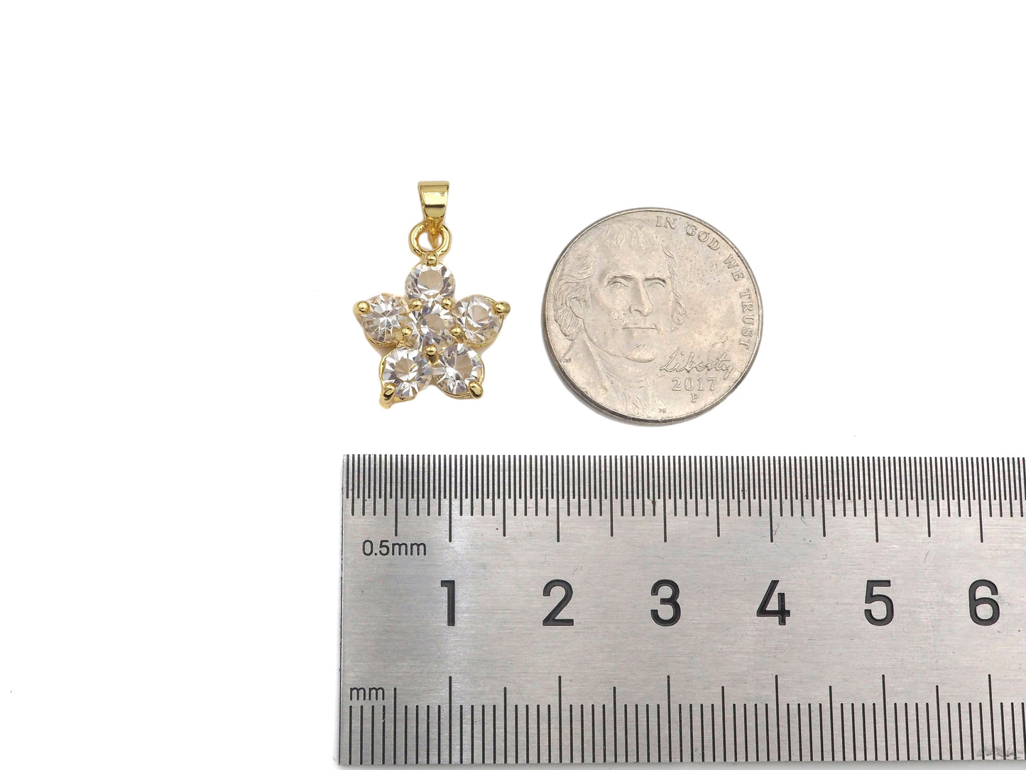 CZ Micro Pave Flower Shape Pendant,Cubic ZirconiaGold/silver Charm, Necklace Bracelet Charm Pendant, 14x18mm, Sku#F1396
