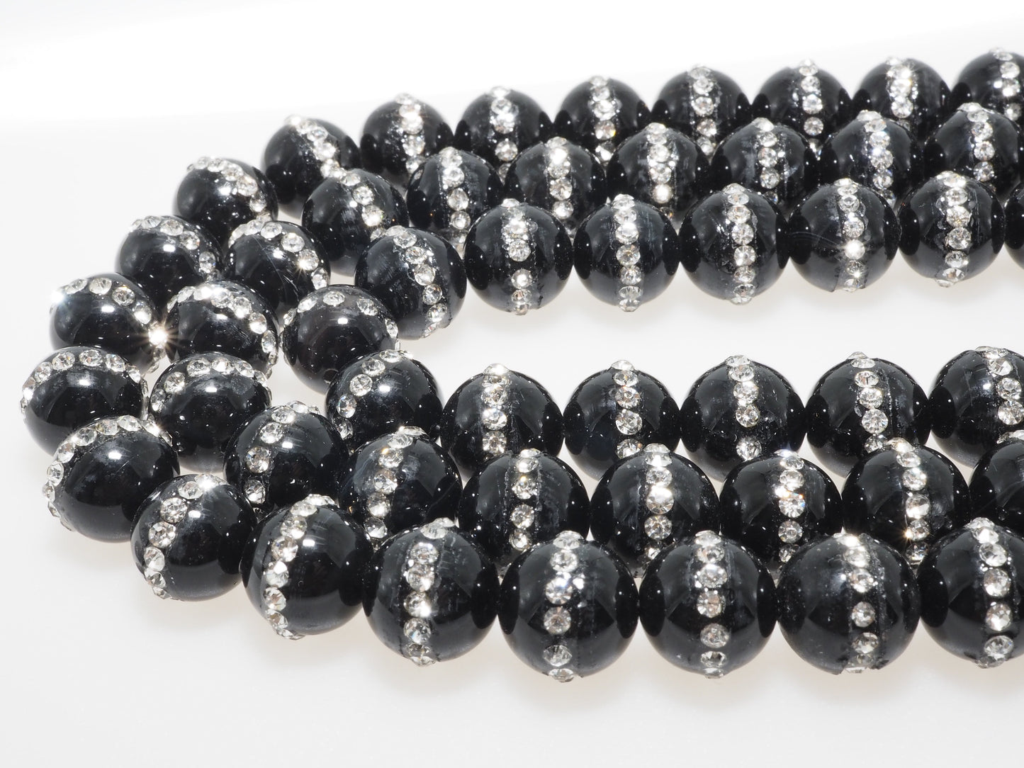 6mm/8mm/10mm/12mm Round Black Onyx with rhinestone inlaid, Natural Gemstone Beads, 15.5inch Full strand, SKU#V18