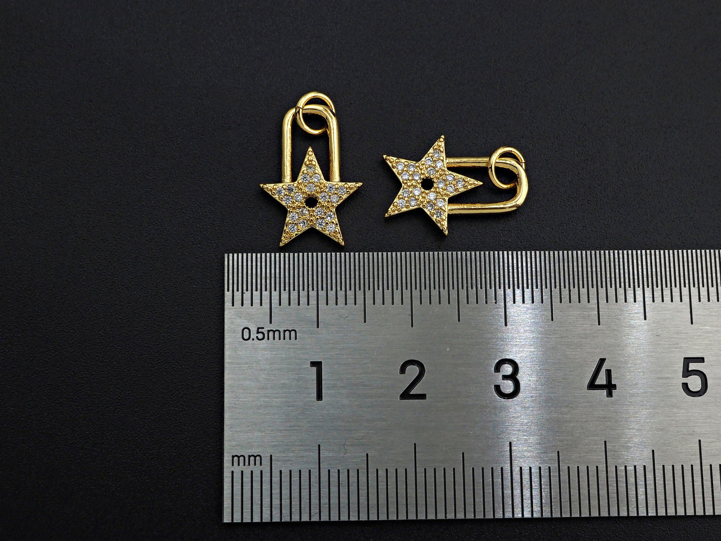 CZ Micro Pave Five Star Lock Pendant Charm, Cubic Zirconia Star Pendant, Gold Tone pendant, 11x16mm, sku#F1104