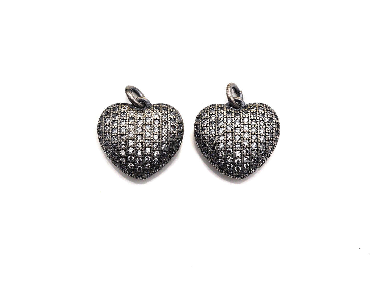 Rhodium CZ Micro Pave Heart Shape Pendant, Antique Silver Tone, Cubic Zirconia Pave Heart Pendant, 15mm,sku#X127