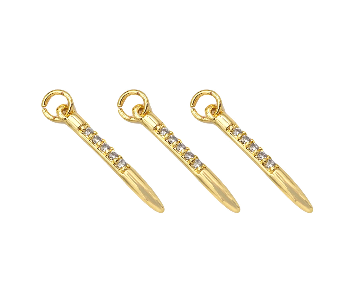 CZ Micro Pave Needle Shape Pendant, 18K Gold Charm, Necklace Bracelet Charm Pendant,2x18mm,Sku#FH161