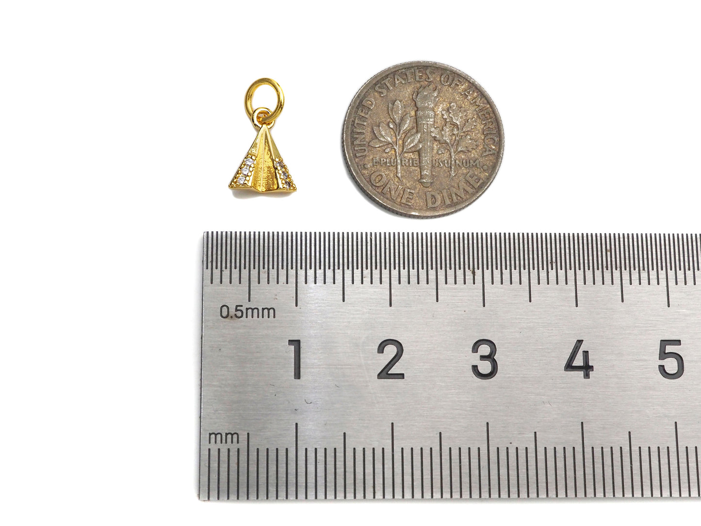 CZ Micro Pave Dainty Gold Triangle Charms, Dainty Pyramid Charms,  Sku#F1343C