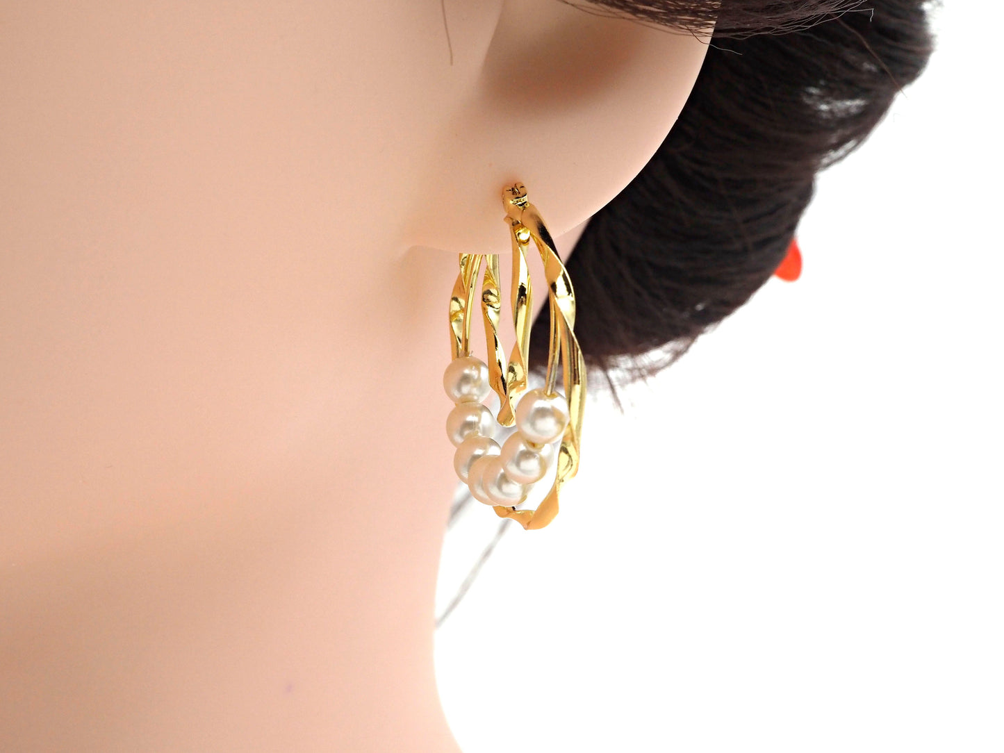 Gold Hoop Pearl Earrings, Sku#J298