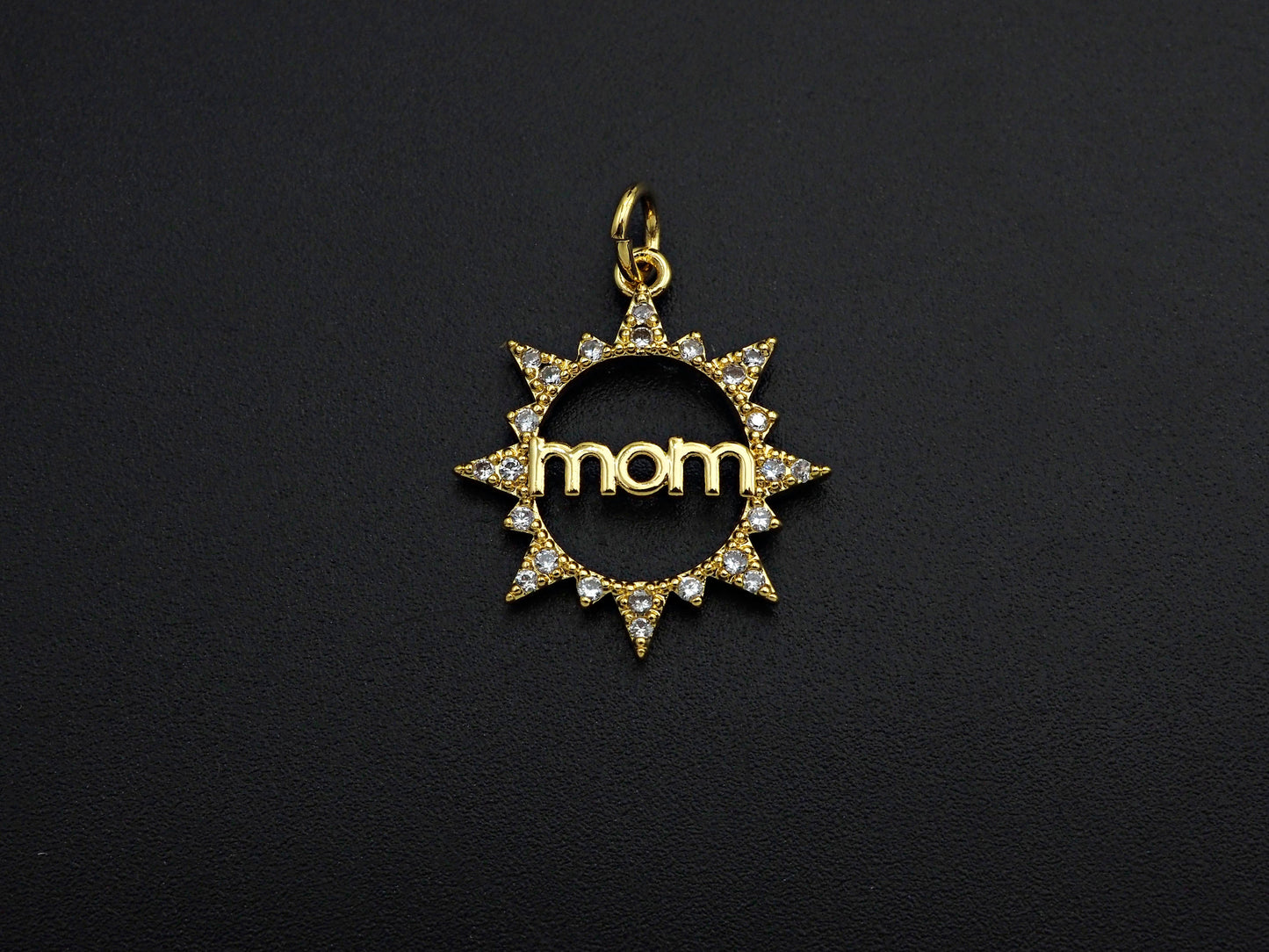 CZ Micro Pave Mama On Round Ring Charm Pendant,Round Cubic Zirconia Pendant,DIY Mother's Day Gift, 18x20mm,Sku#F1105