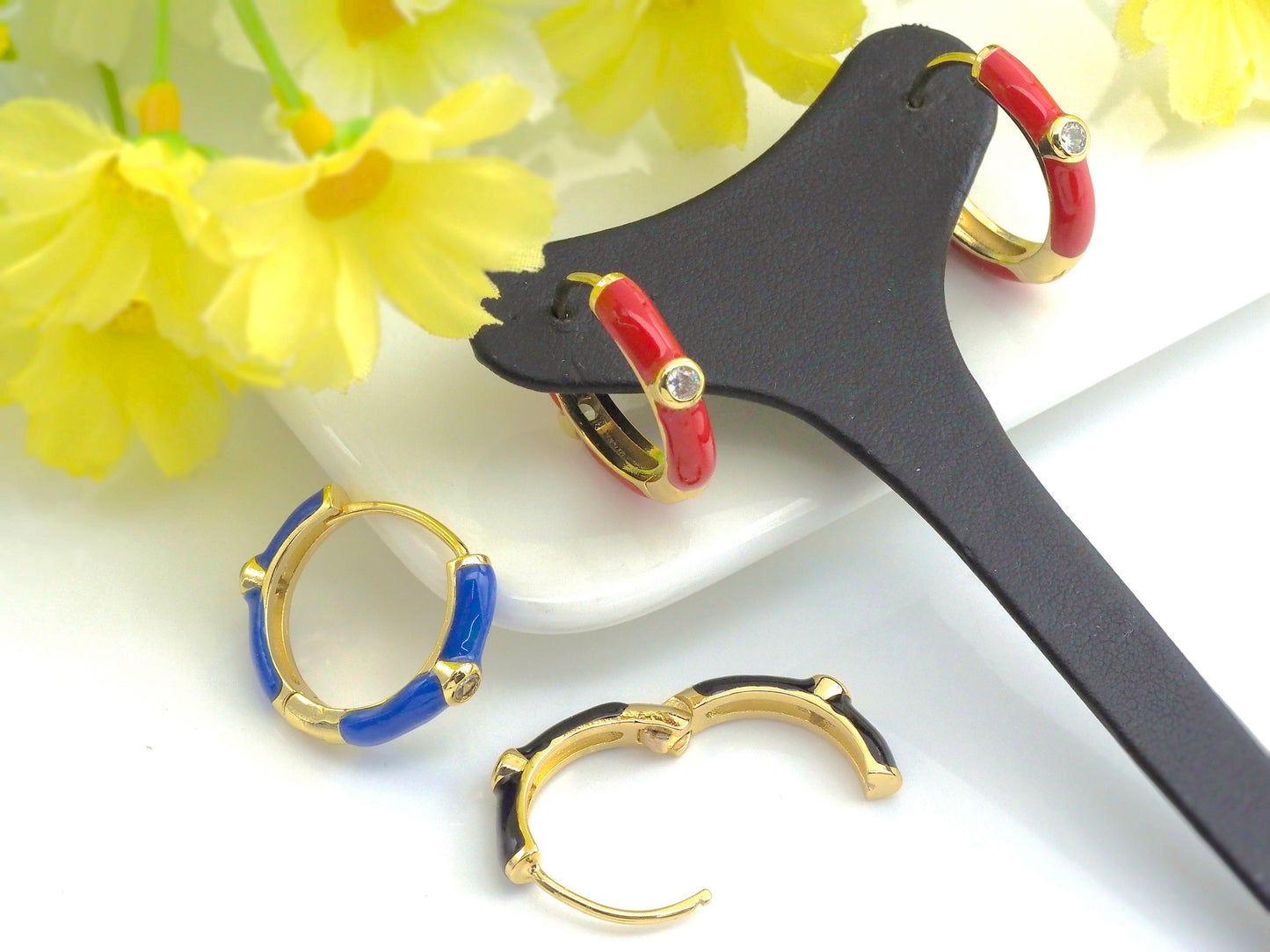 Colorful Enamel Round Latch Back Earrings, Sku#J158