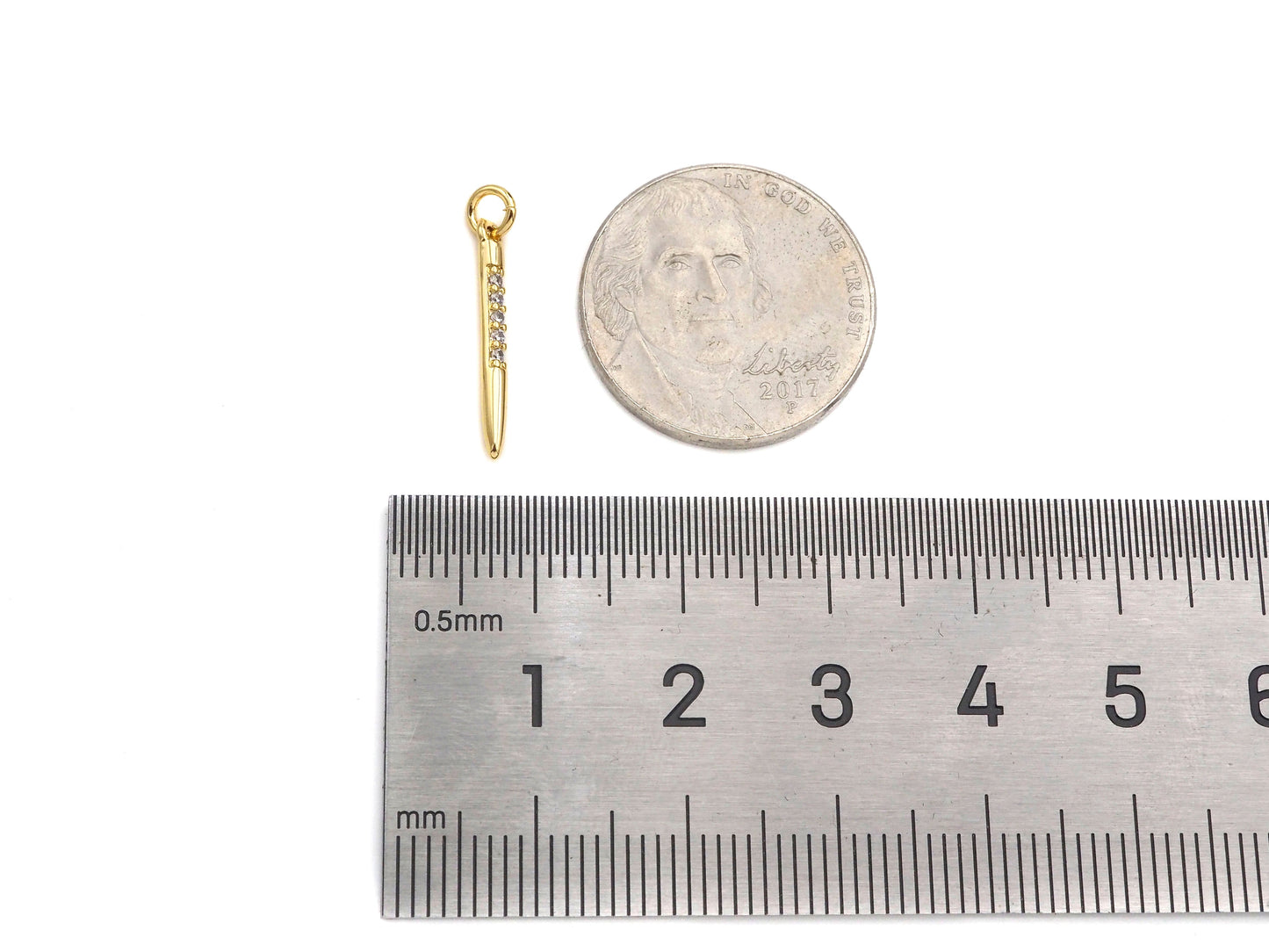 CZ Micro Pave Needle Shape Pendant, 18K Gold Charm, Necklace Bracelet Charm Pendant,2x18mm,Sku#FH161