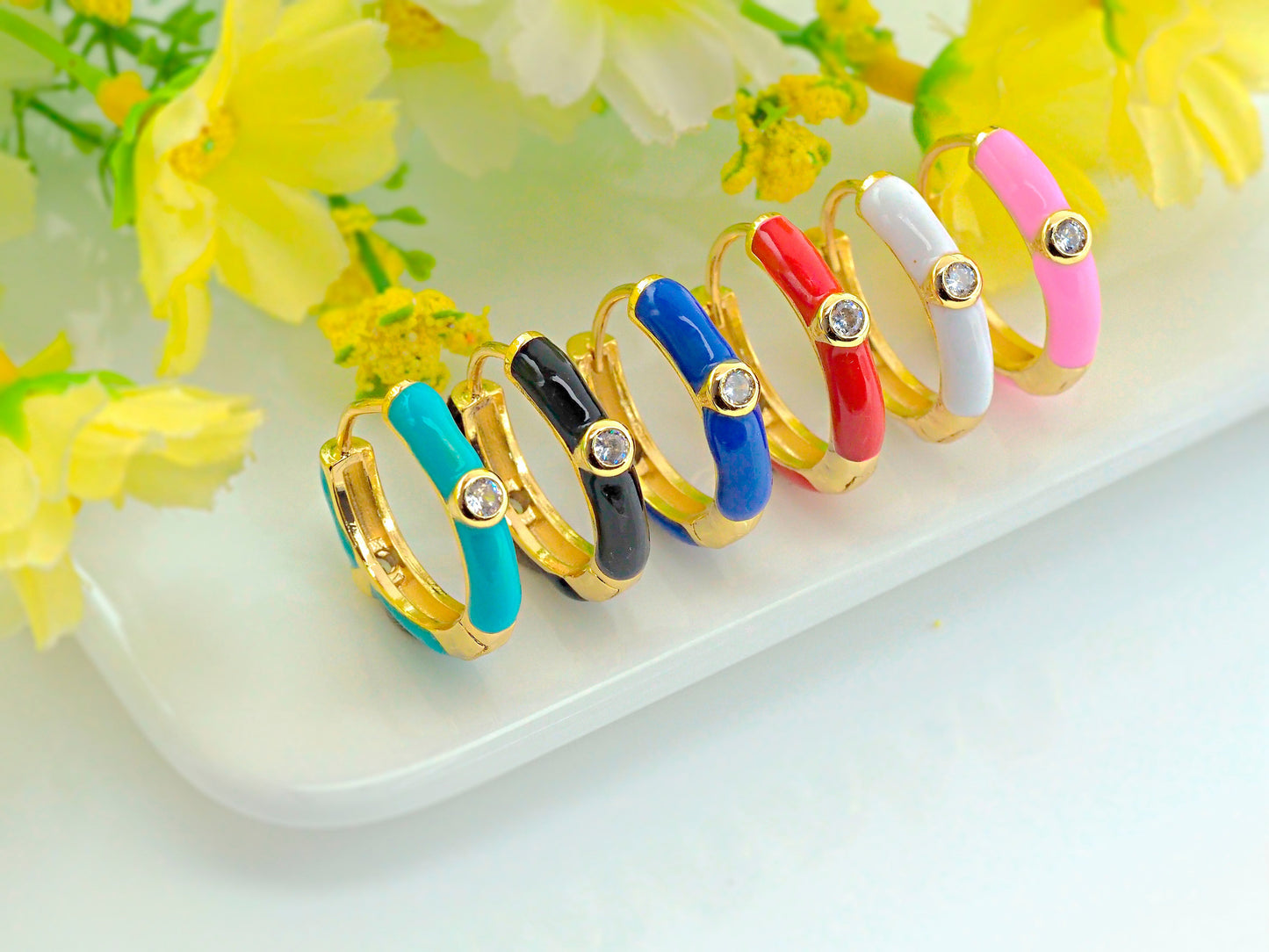Colorful Enamel Round Latch Back Earrings, Sku#J158