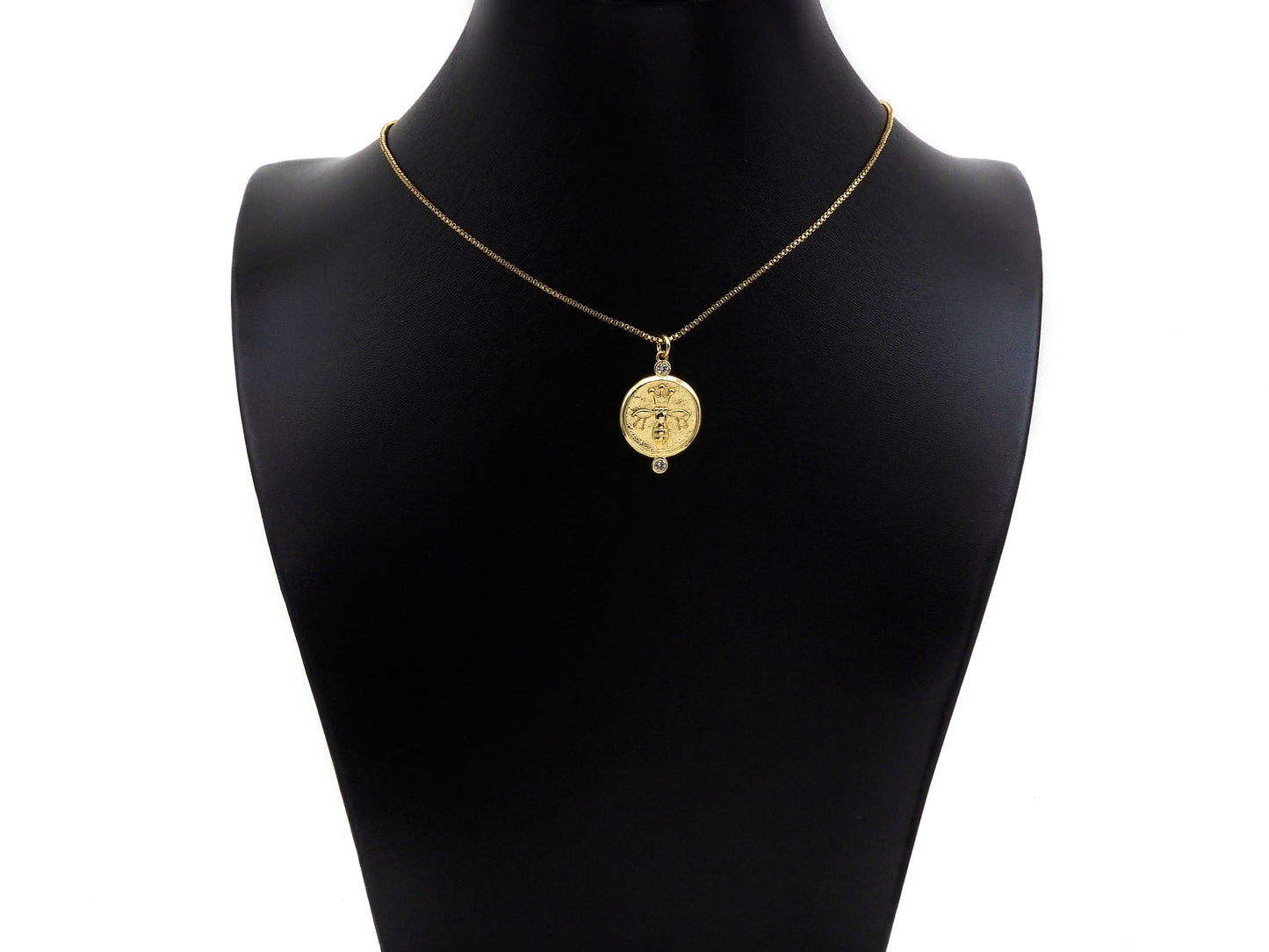 CZ Micro Pave Bee Crown On Round Coin Pendant/Charm, Bracelet Necklace CZ  Round Pendant Charm, Silver/Gold Tone,18x26mm,Sku#L460