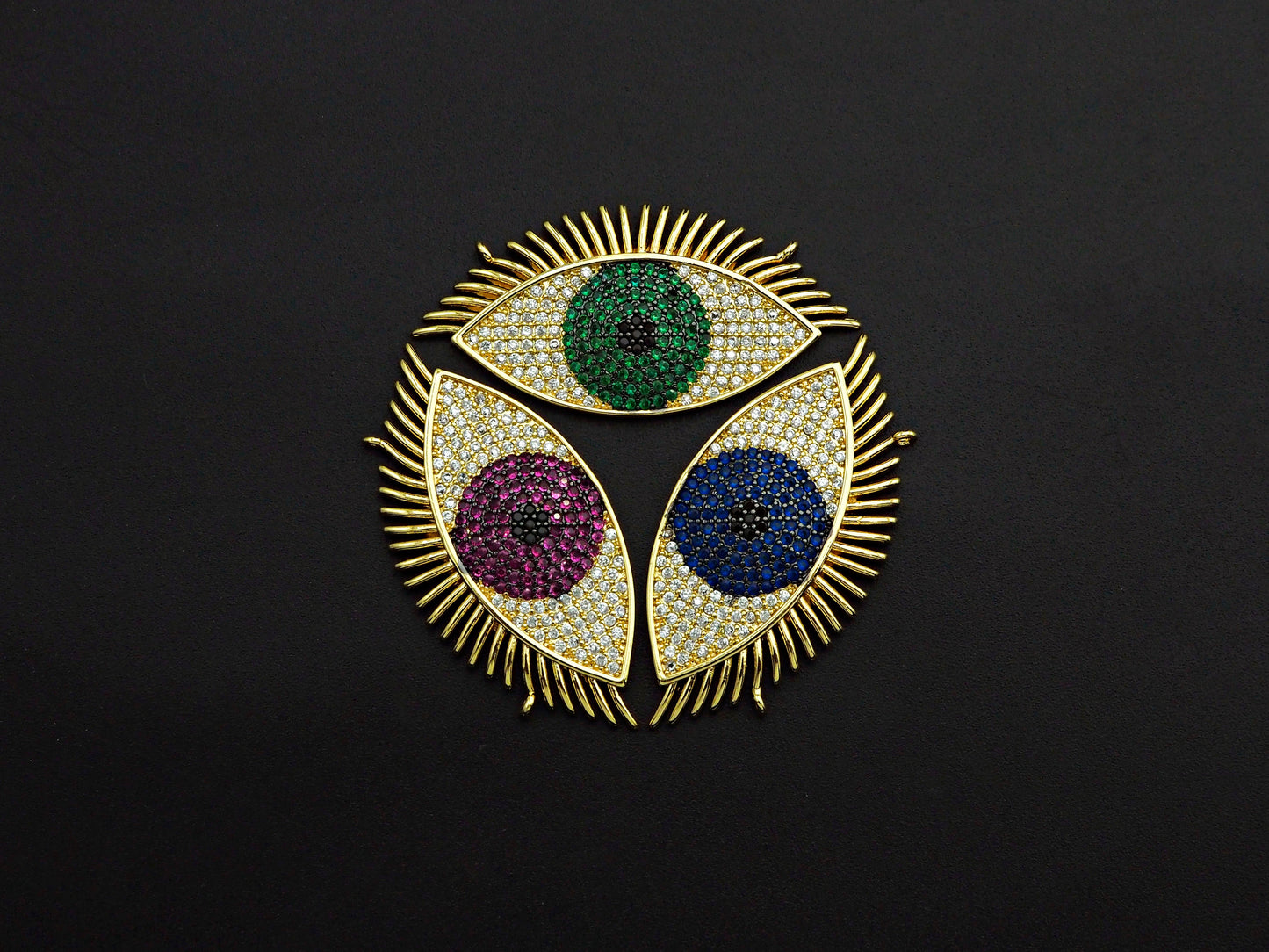 CZ Micro Pave Cobalt/Fuchsia/Green Evil Eye Pendant, SKU#F1134C