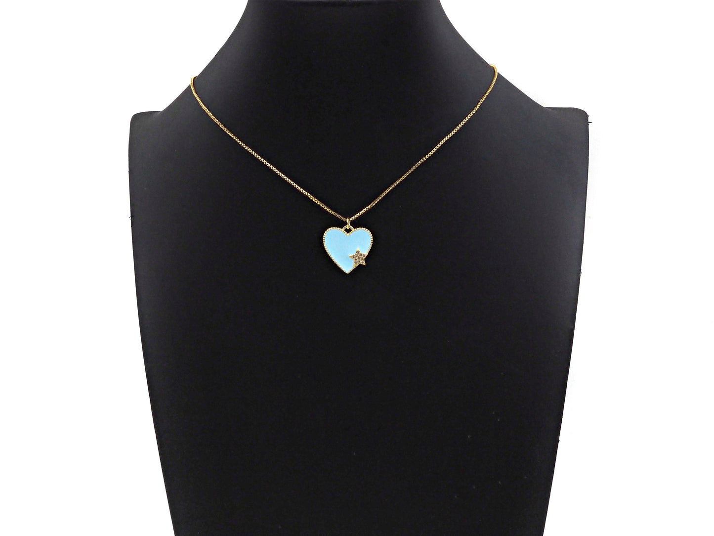 Clear Micro Pave CZ  Star On Enamel Heart Pendant with Gold Finish,Red Blue White Enamel Heart, Colorful Enamel Heart, 20x20mm, sku#LK164