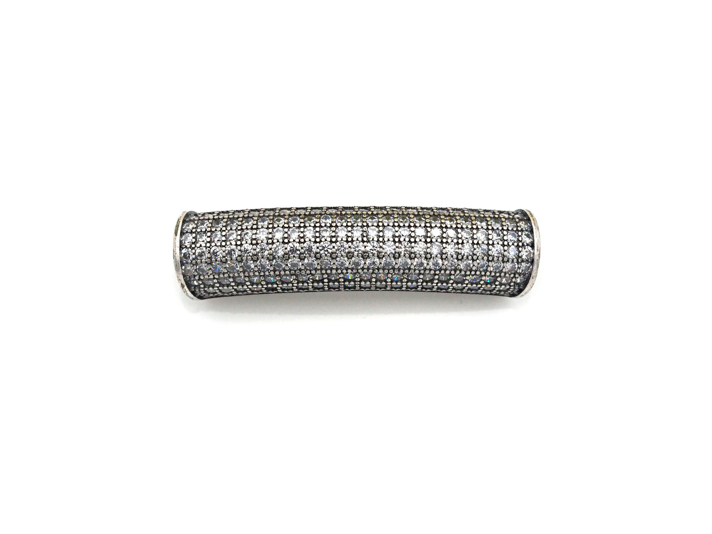Rhodium CZ Micro Pave Half Full Pave Tube, Antique Silver Tone, Cubic Zirconia Pave Separator Tube Beads,39x10mm,sku#X128