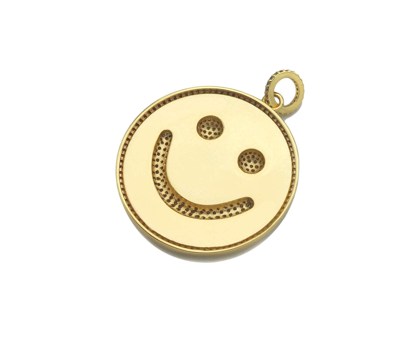 Large Pave Enamel Hot Pink/Turquoise Smiley Face 38mm Pendant, Cubic Zirconia Pave Pendant, Happy face charm, Pink Smiley Face, Sku#ML39