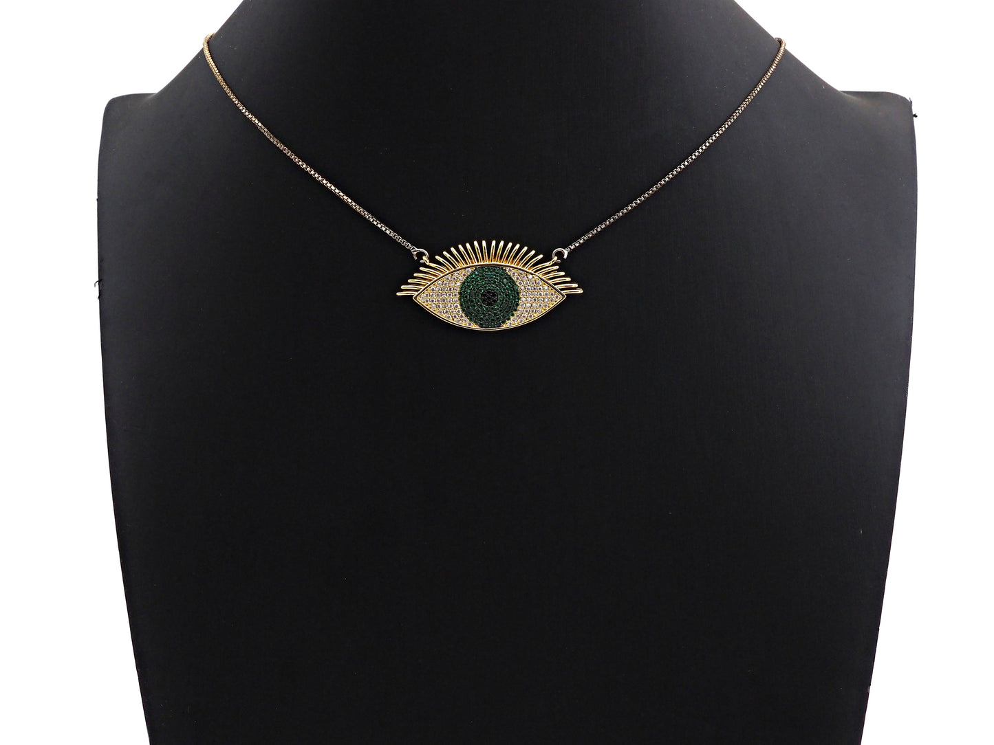 CZ Micro Pave Cobalt/Fuchsia/Green Evil Eye Pendant, SKU#F1134C