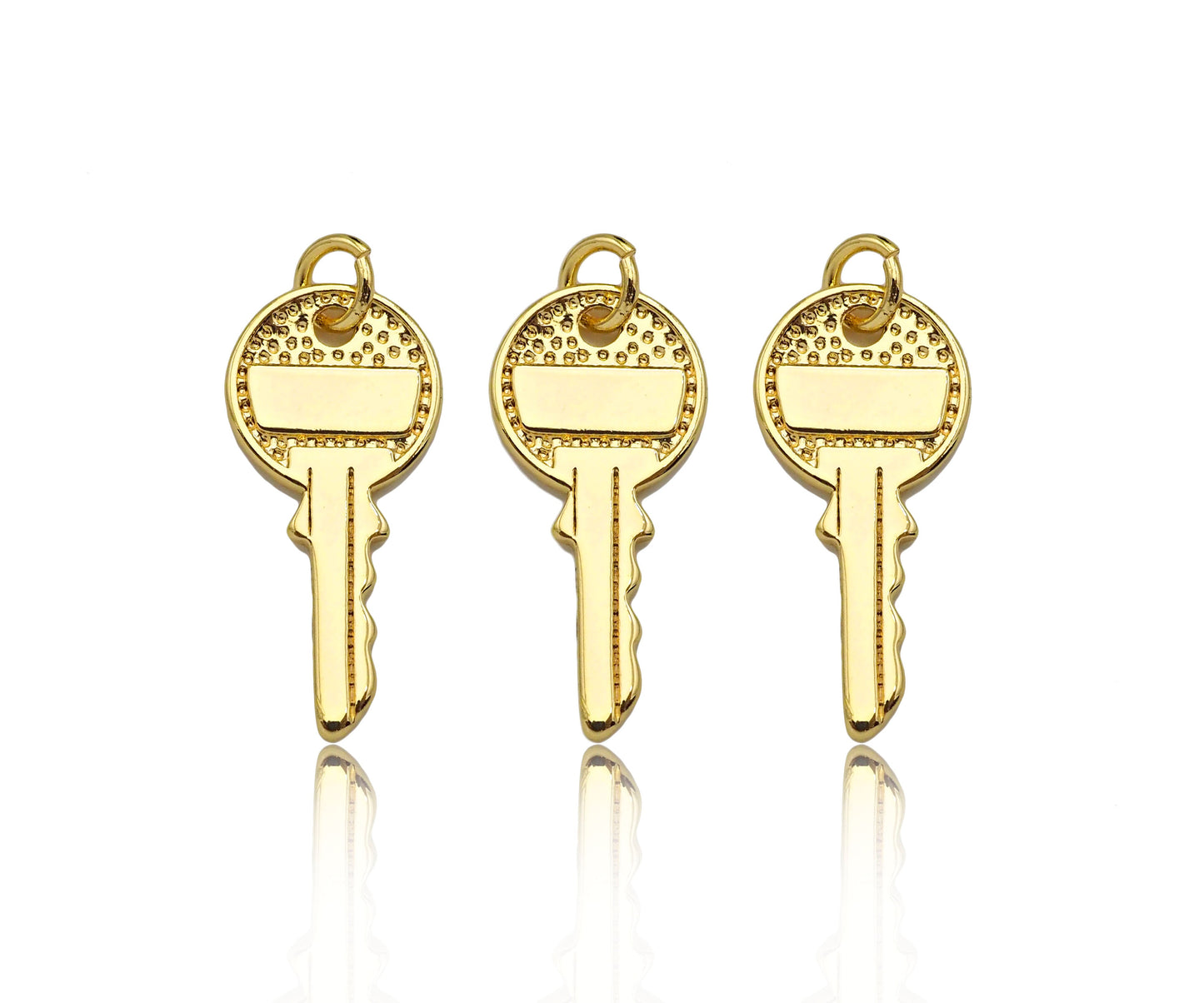 18K Gold Key Shape Pendant, Gold Charm, SKU#FH162