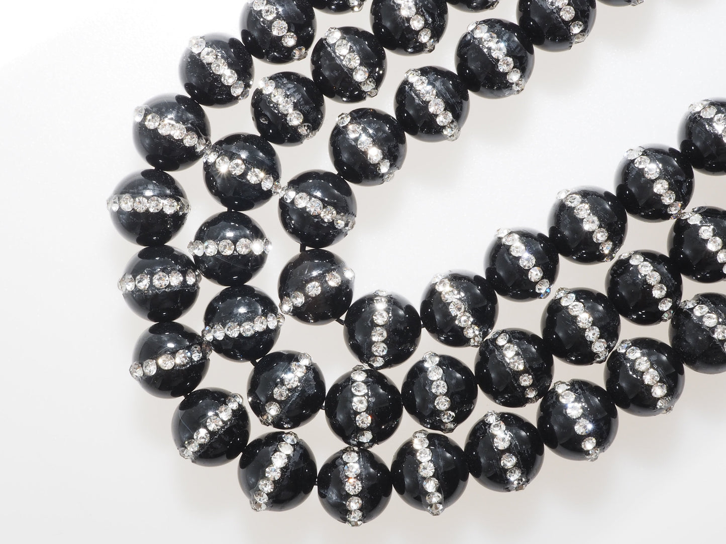 6mm/8mm/10mm/12mm Round Black Onyx with rhinestone inlaid, Natural Gemstone Beads, 15.5inch Full strand, SKU#V18