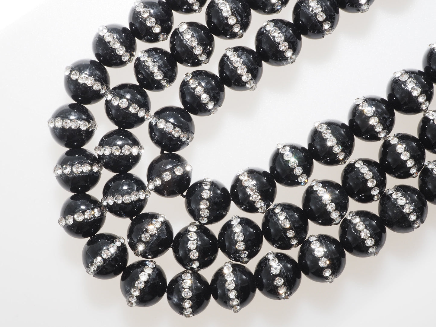 6mm/8mm/10mm/12mm Round Black Onyx with rhinestone inlaid, Natural Gemstone Beads, 15.5inch Full strand, SKU#V18