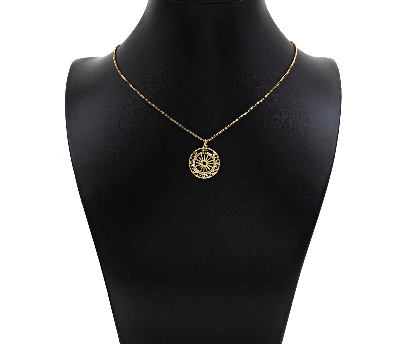 CZ Micro Pave Hollow Out Flower On Round Shape Pendant/Charm, Sku#F1366C