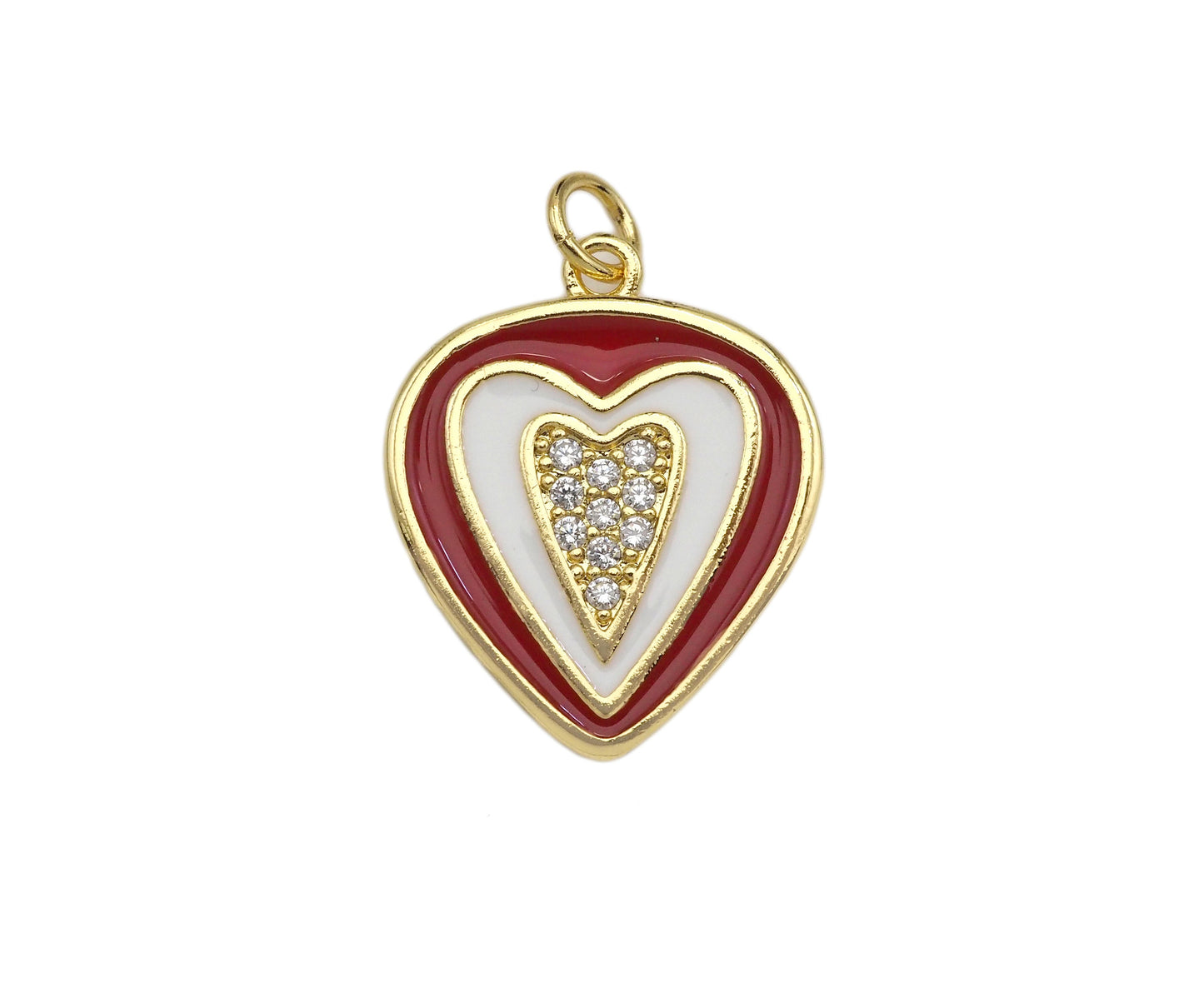 Clear Micro Pave CZ Heart On Round Coin Enamel Heart Pendant, Colorful Enamel Heart, Double Heart Pendant,18x22mm, sku#LK165