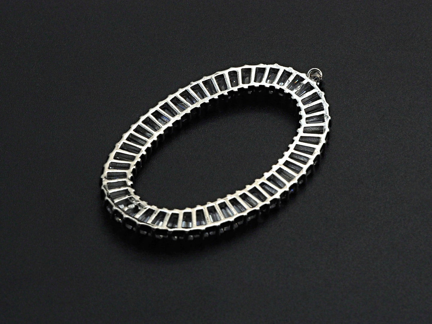 Large Micro Pave Bagette CZ Oval Pendant, Cubic Zirconia  O Shape Pendant, Silver/Gold Tone, 39x62mm, Sku#FH82