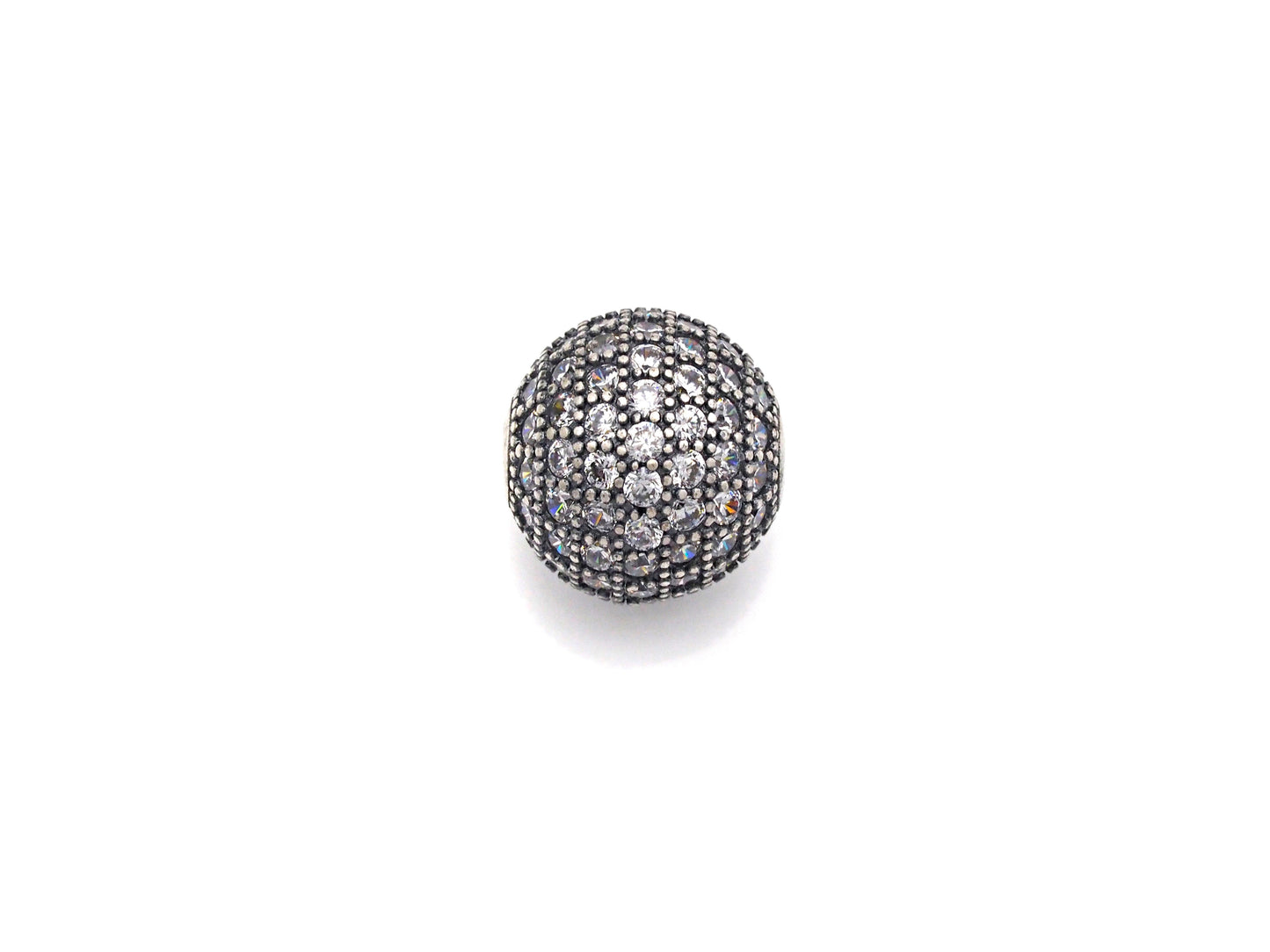 Rhodium CZ Micro Pave Round Ball Bead, 6mm/8mm/10mm/12mm, Cubic Zirconia Pave Beads, Antique Silver Shamballa beads, sku#X129