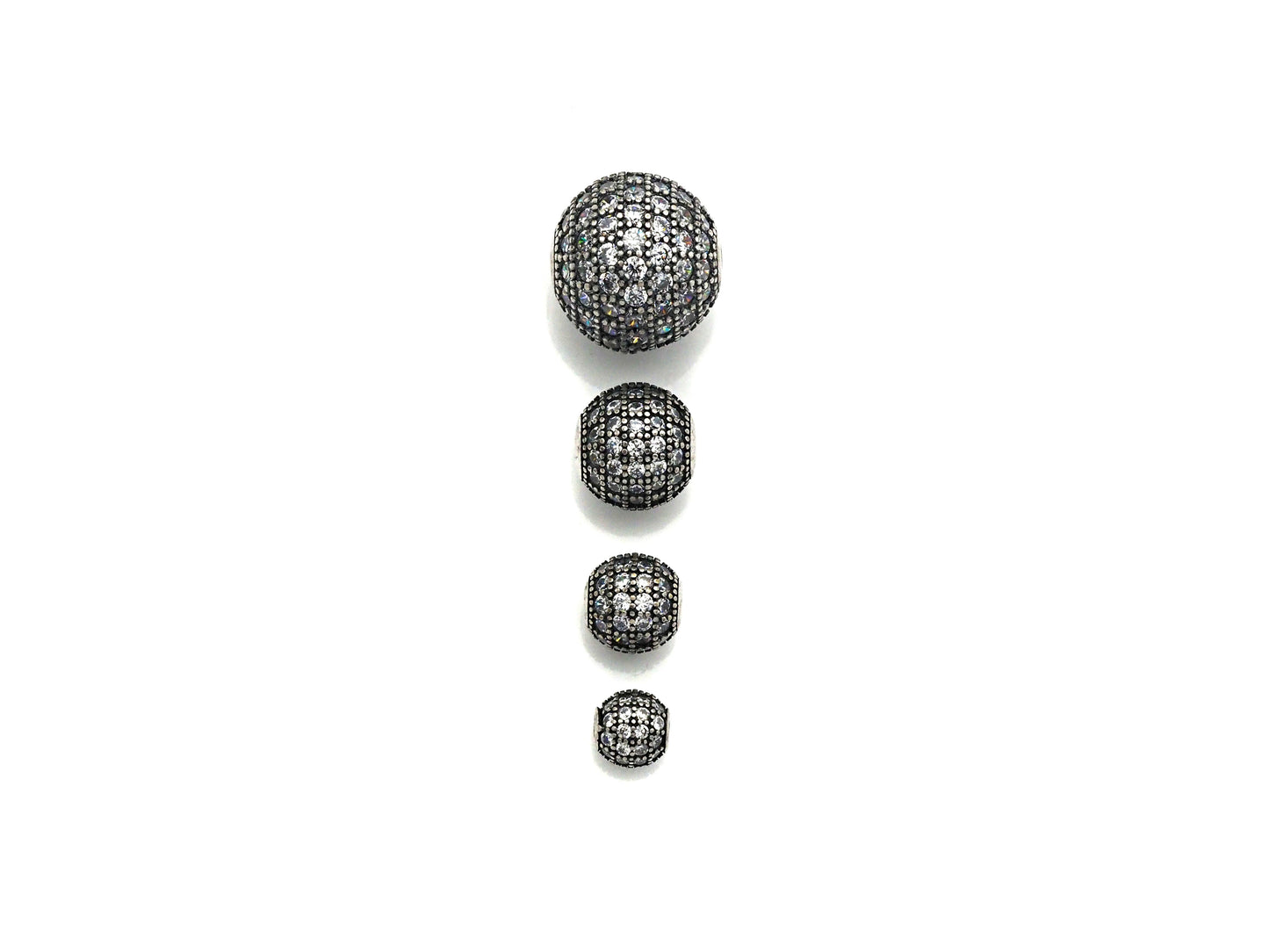 Rhodium CZ Micro Pave Round Ball Bead, 6mm/8mm/10mm/12mm, Cubic Zirconia Pave Beads, Antique Silver Shamballa beads, sku#X129