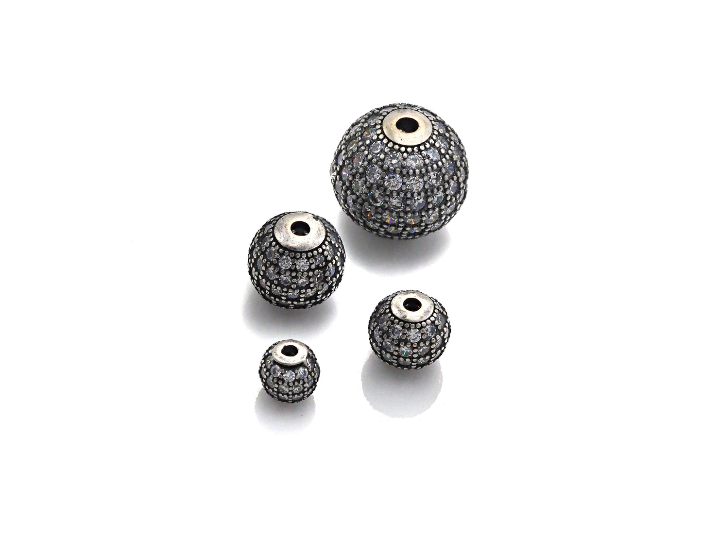 Rhodium CZ Micro Pave Round Ball Bead, 6mm/8mm/10mm/12mm, Cubic Zirconia Pave Beads, Antique Silver Shamballa beads, sku#X129