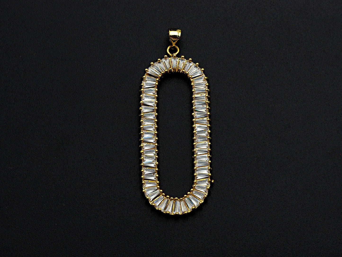 LARGE CZ Micro Pave Oval Clip Shape Pendant, Cubic Zirconia Frame Pendant, Silver/Gold Tone, 20x52mm, Sku#FH83