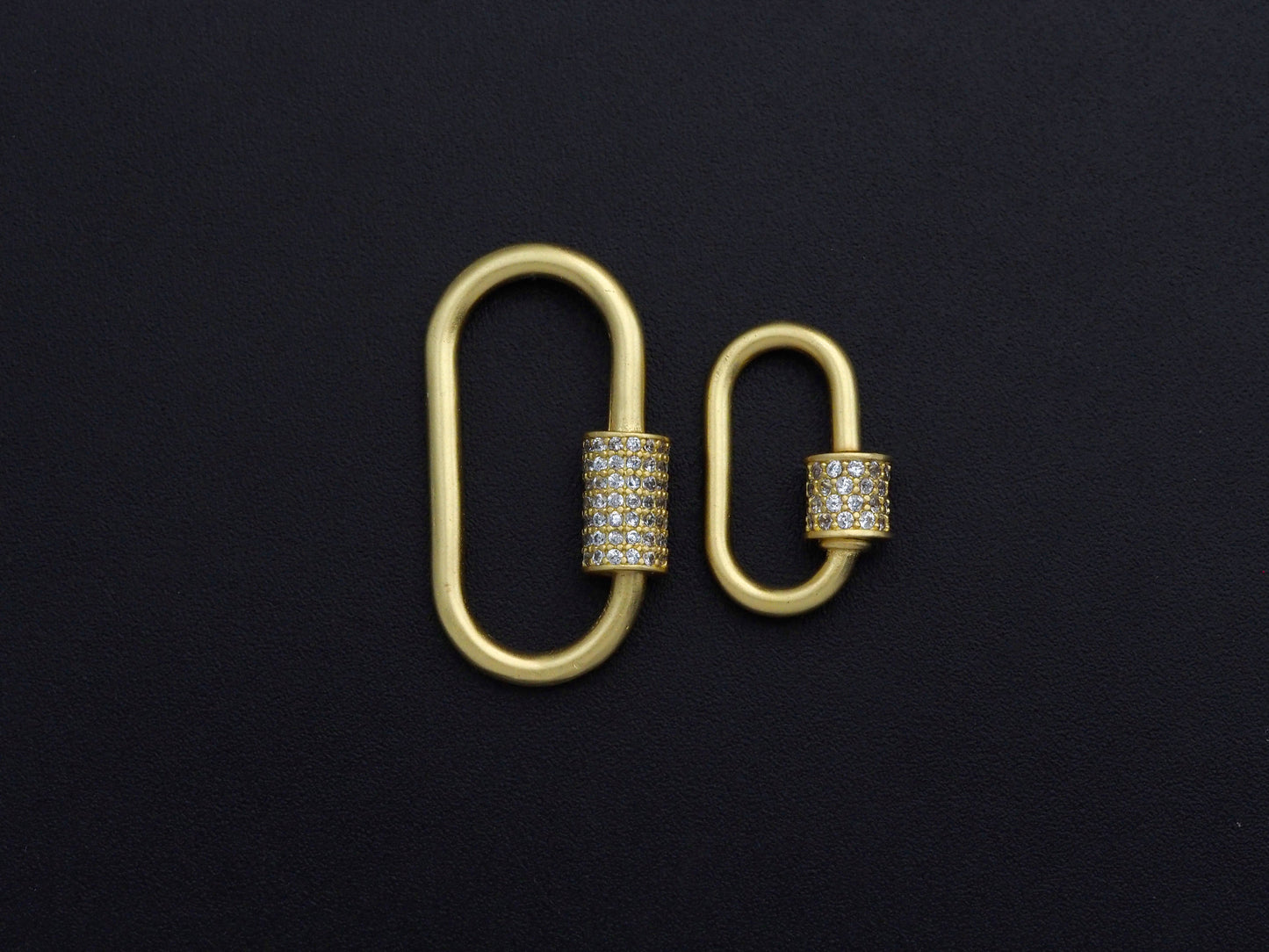 Matte Gold Clear CZ Micro pave Oval Shape Clasp, CZ Pave Clasp, 24K Gold Carabiner Clasp,10x19mm/14x28mm, sku#H204