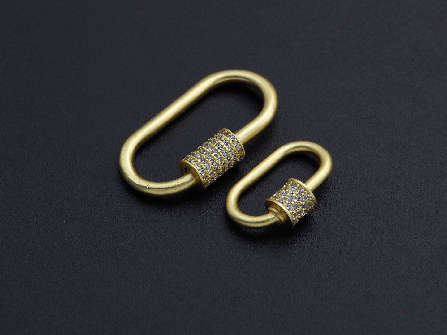 Matte Gold Clear CZ Micro pave Oval Shape Clasp, CZ Pave Clasp, 24K Gold Carabiner Clasp,10x19mm/14x28mm, sku#H204