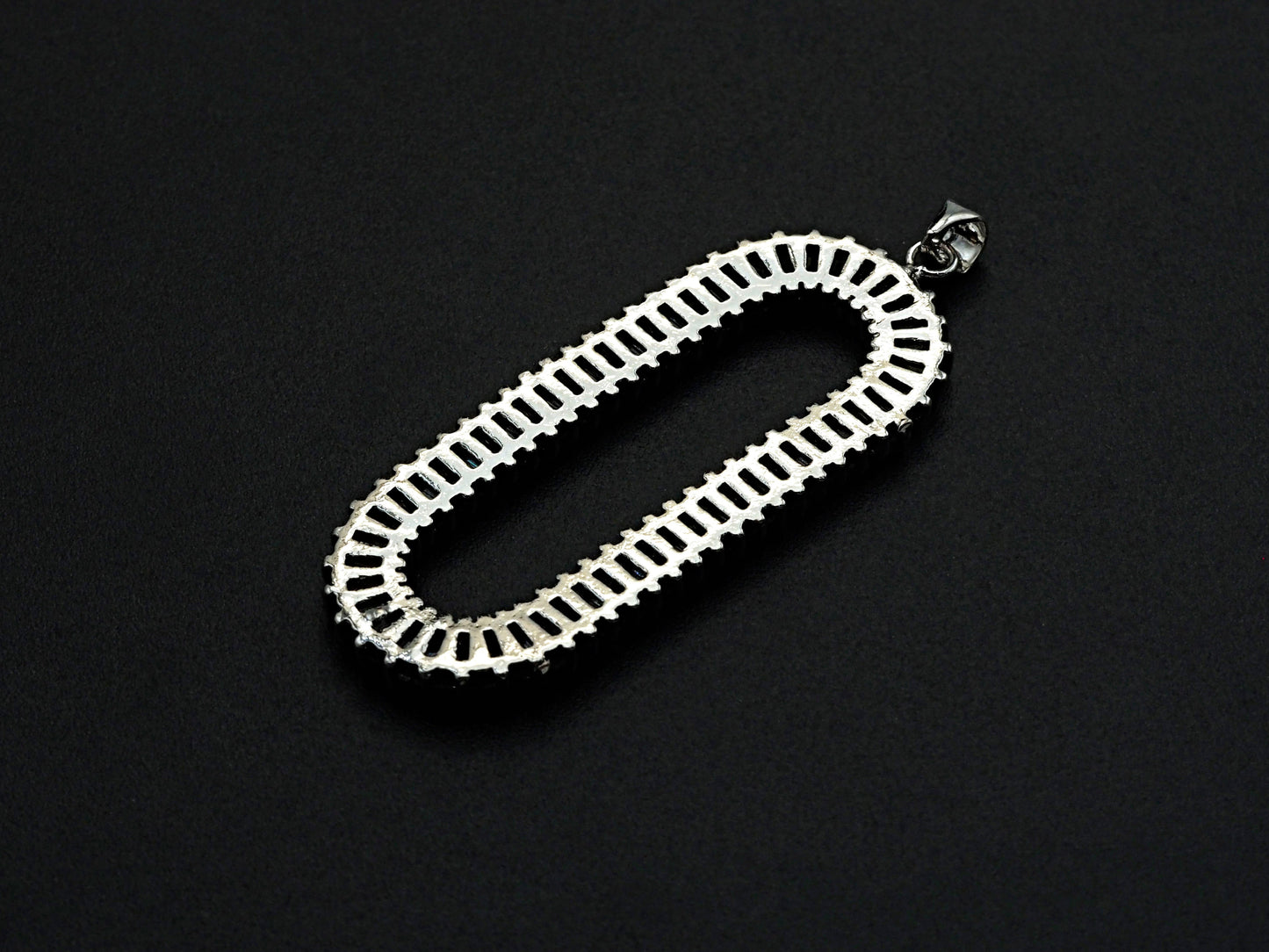 LARGE CZ Micro Pave Oval Clip Shape Pendant, Cubic Zirconia Frame Pendant, Silver/Gold Tone, 20x52mm, Sku#FH83