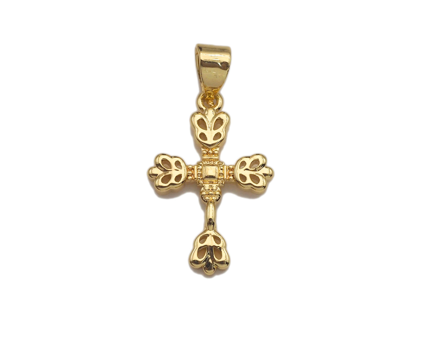 18k Dainty Gold Flower Cross Shape Charms, Dainty Charms,  Sku#F1300
