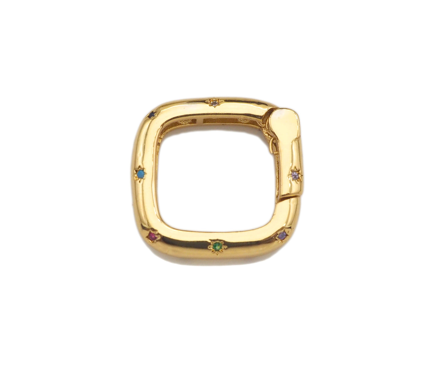 CZ Micro Pave Square Shape Carabiner Clasp with Easy Open Spring, Square Spring Snap Clasp, 18mm, sku#H304