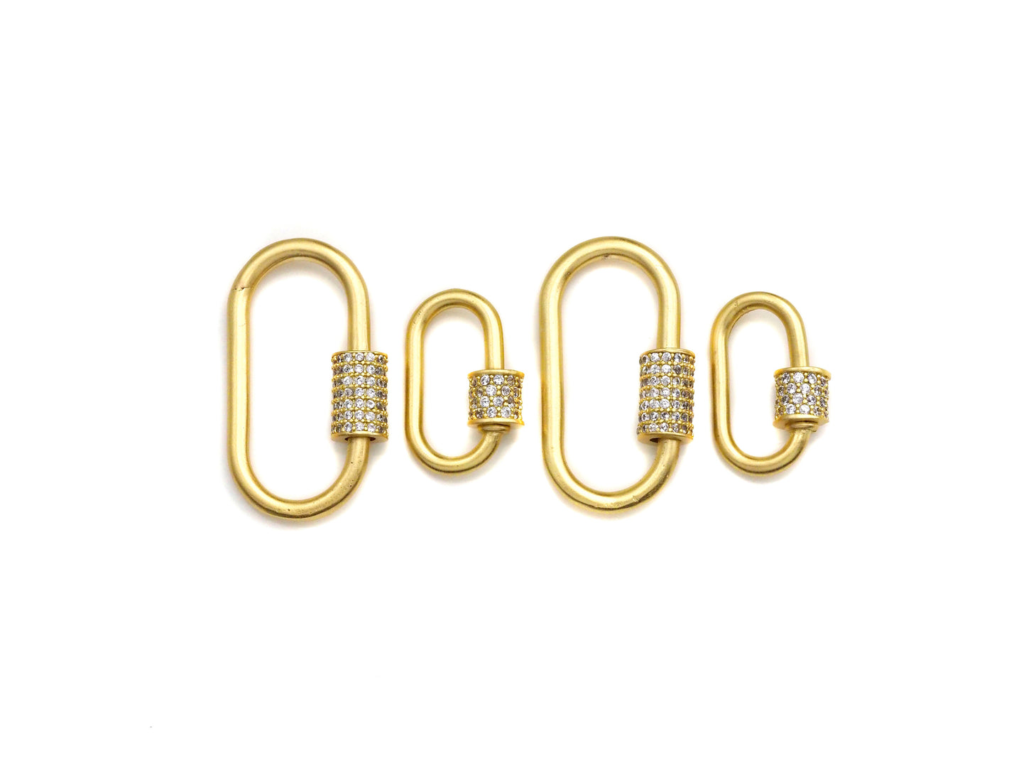 Matte Gold Clear CZ Micro pave Oval Shape Clasp, CZ Pave Clasp, 24K Gold Carabiner Clasp,10x19mm/14x28mm, sku#H204