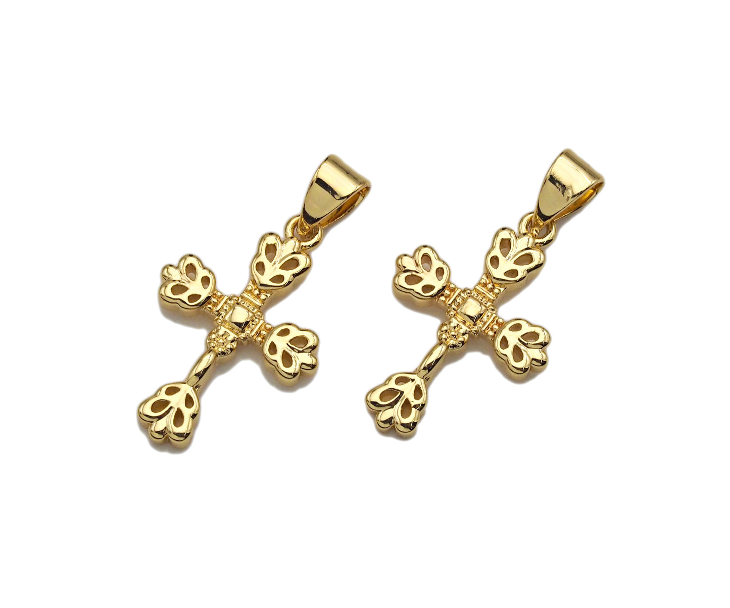 18k Dainty Gold Flower Cross Shape Charms, Dainty Charms,  Sku#F1300