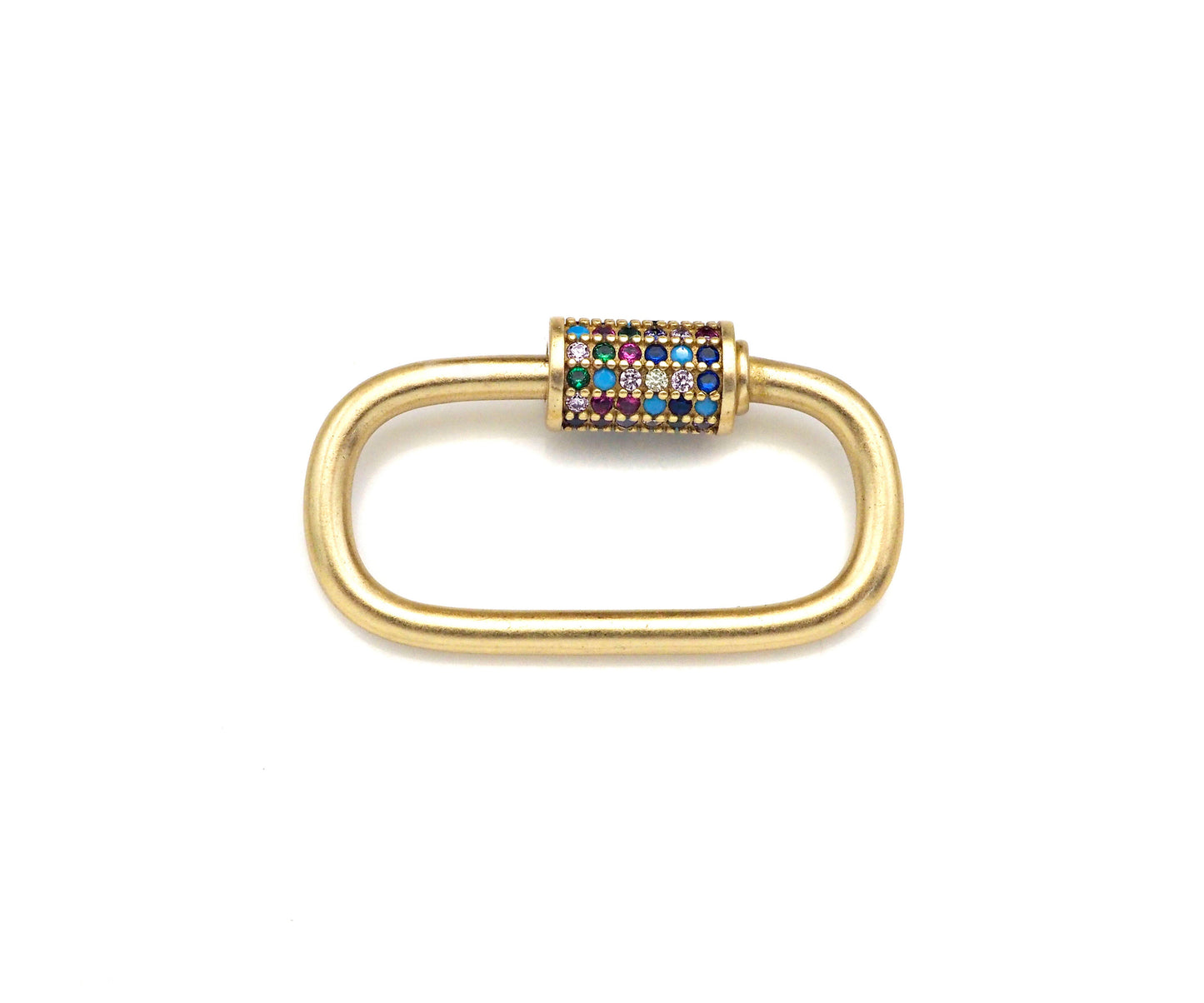 Colorful CZ Micro Pave Oval Shape Screw Clasp, Matt Gold Plated U Shape Clasp, Pave Lock, Carabiner Clasp, 17x29/12x18mm, Sku#ML46