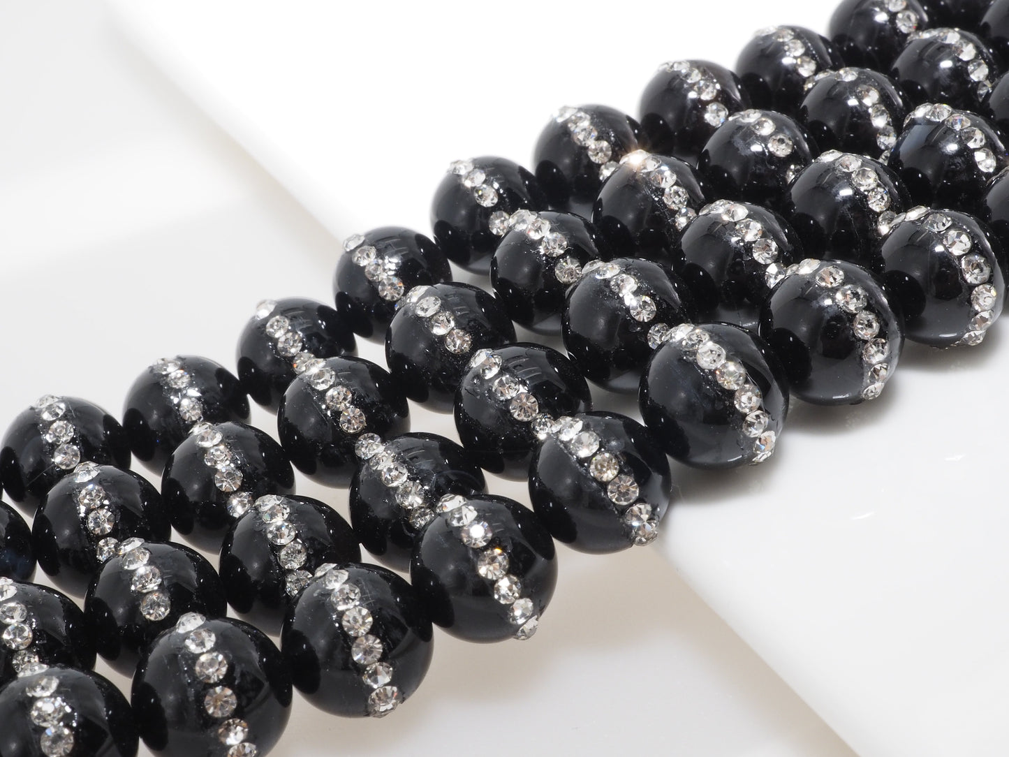 6mm/8mm/10mm/12mm Round Black Onyx with rhinestone inlaid, Natural Gemstone Beads, 15.5inch Full strand, SKU#V18