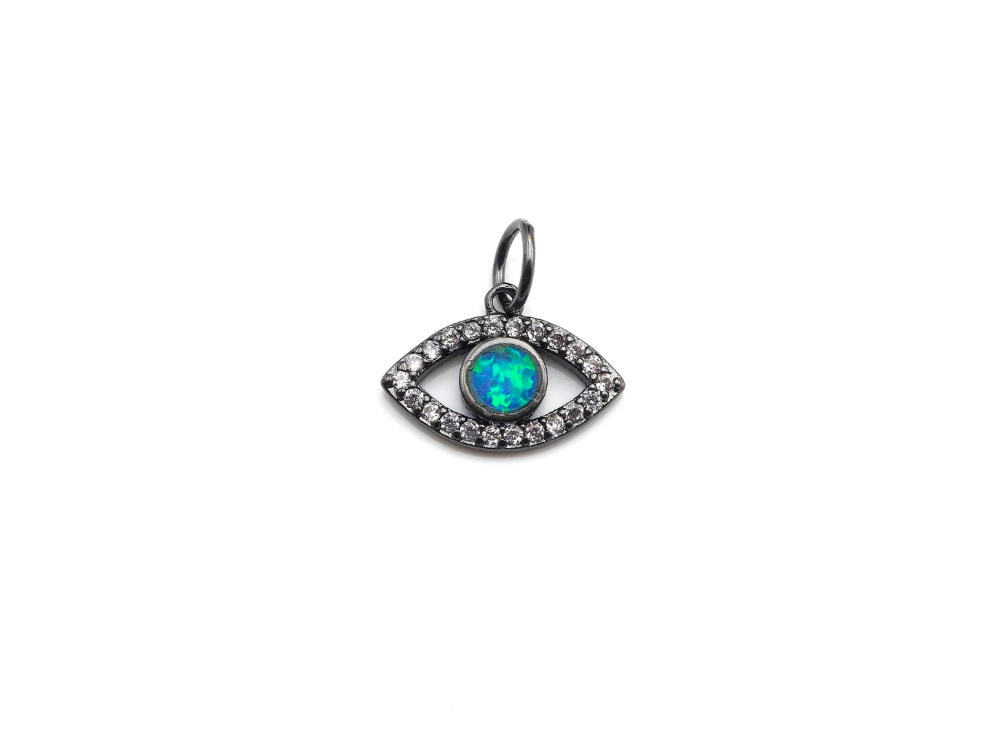 Clear CZ Micro Pave Blue Opal Evil Eye Shape Pendant,Cubic Zirconia Opal Charm,Gold/Silver/Rose Gold/Black Tone, 10x14mm,sku#Z1027