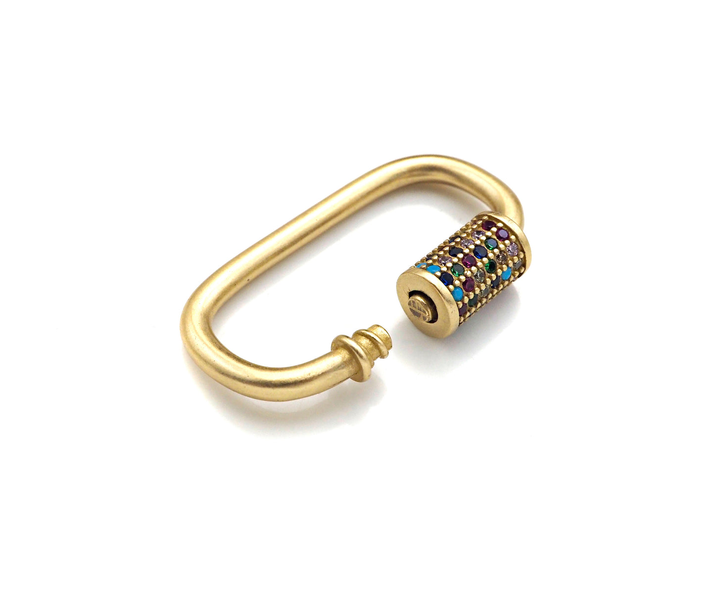Colorful CZ Micro Pave Oval Shape Screw Clasp, Matt Gold Plated U Shape Clasp, Pave Lock, Carabiner Clasp, 17x29/12x18mm, Sku#ML46
