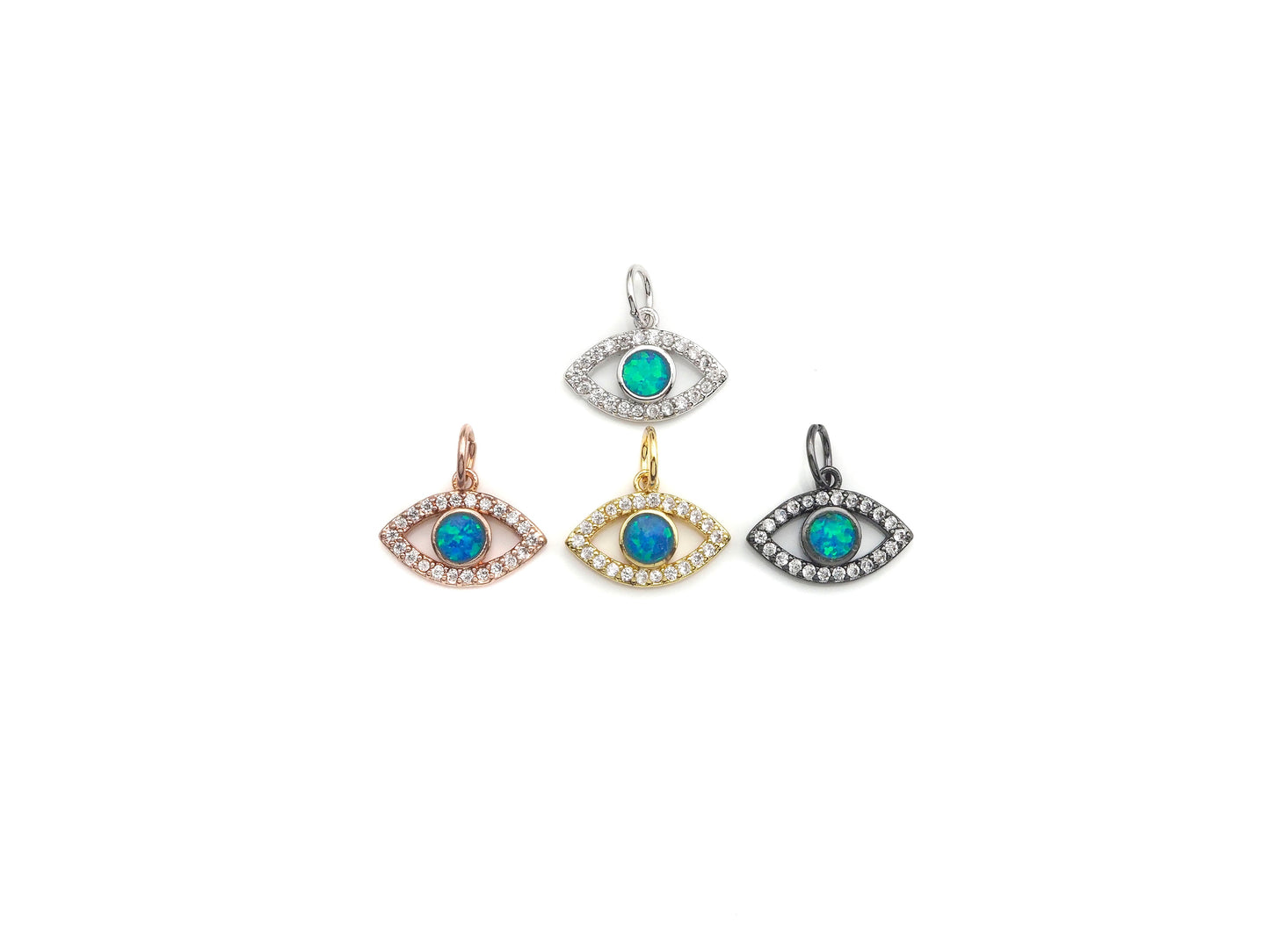 Clear CZ Micro Pave Blue Opal Evil Eye Shape Pendant,Cubic Zirconia Opal Charm,Gold/Silver/Rose Gold/Black Tone, 10x14mm,sku#Z1027