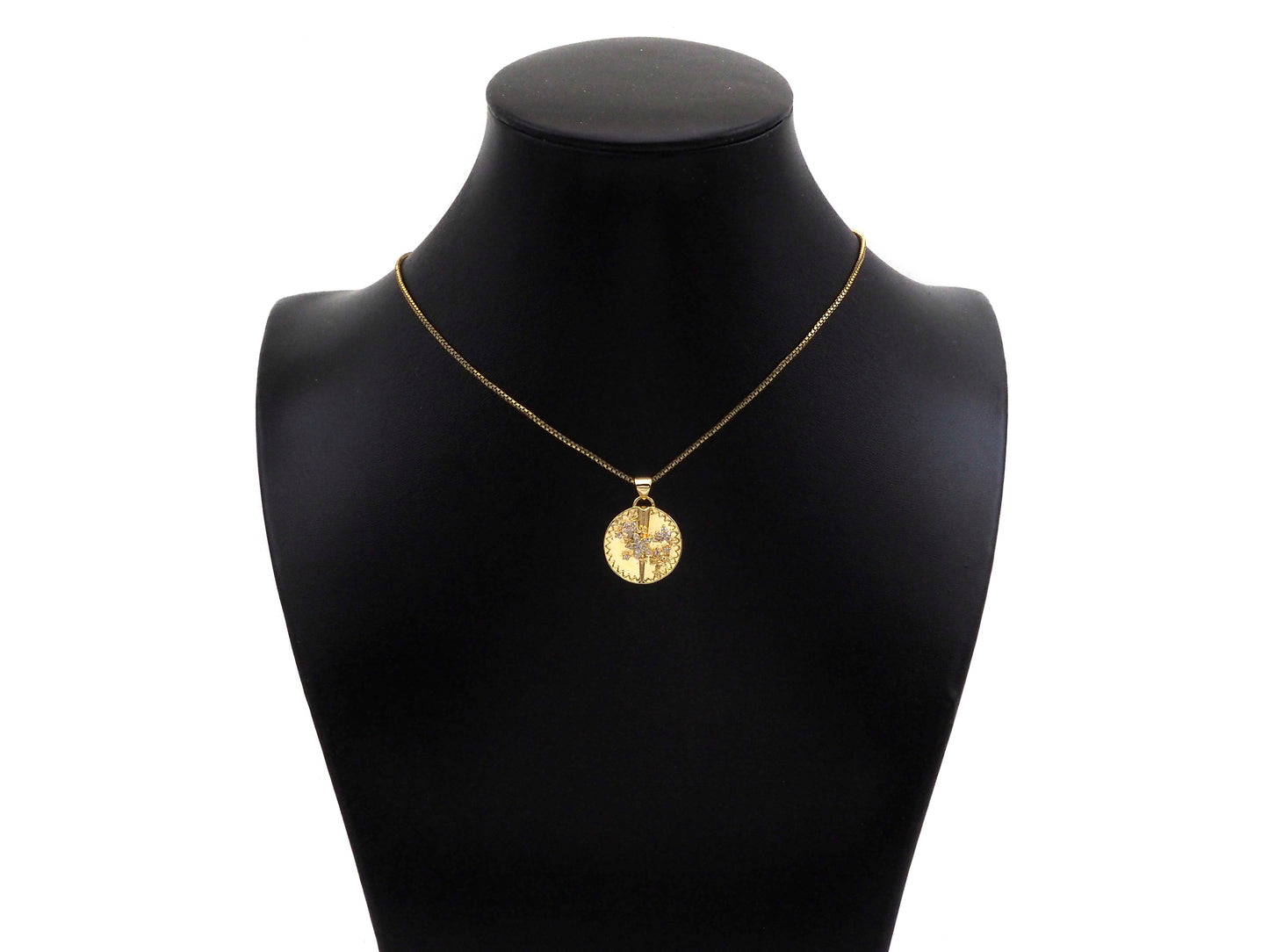 CZ Micro Pave Embossed Blossom Thorn Coin Shape Pendant, 18K Gold Medallion Charm, Necklace Bracelet Charm Pendant,18mm,Sku#FH166