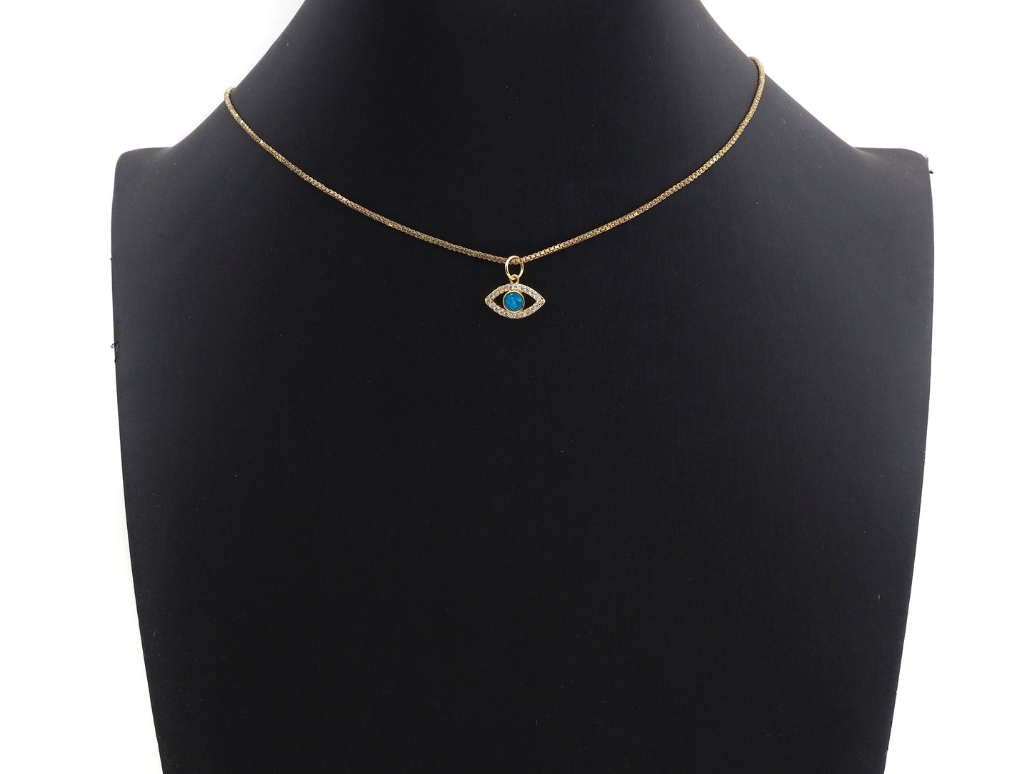 Clear CZ Micro Pave Blue Opal Evil Eye Shape Pendant,Cubic Zirconia Opal Charm,Gold/Silver/Rose Gold/Black Tone, 10x14mm,sku#Z1027