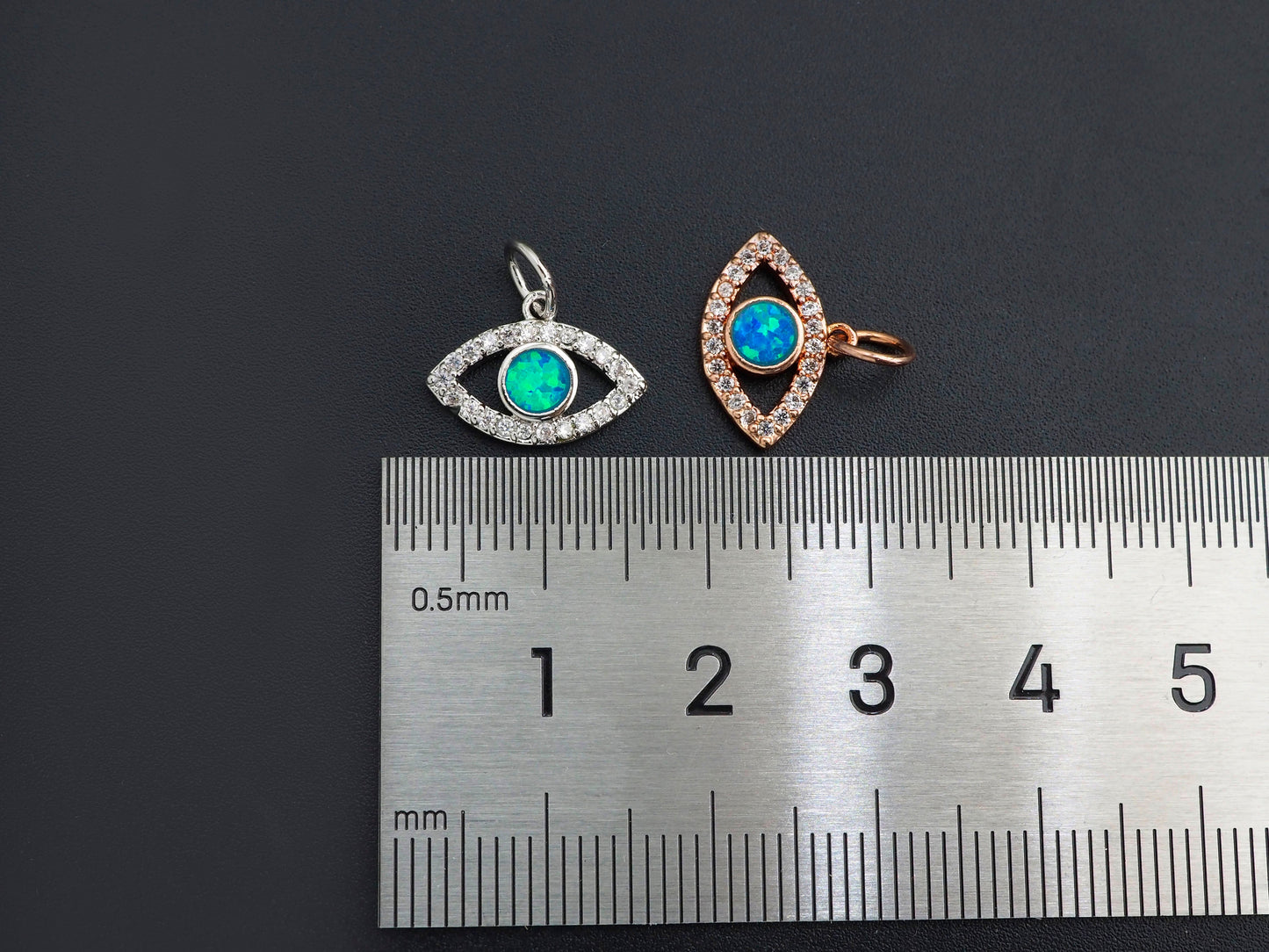 Clear CZ Micro Pave Blue Opal Evil Eye Shape Pendant,Cubic Zirconia Opal Charm,Gold/Silver/Rose Gold/Black Tone, 10x14mm,sku#Z1027