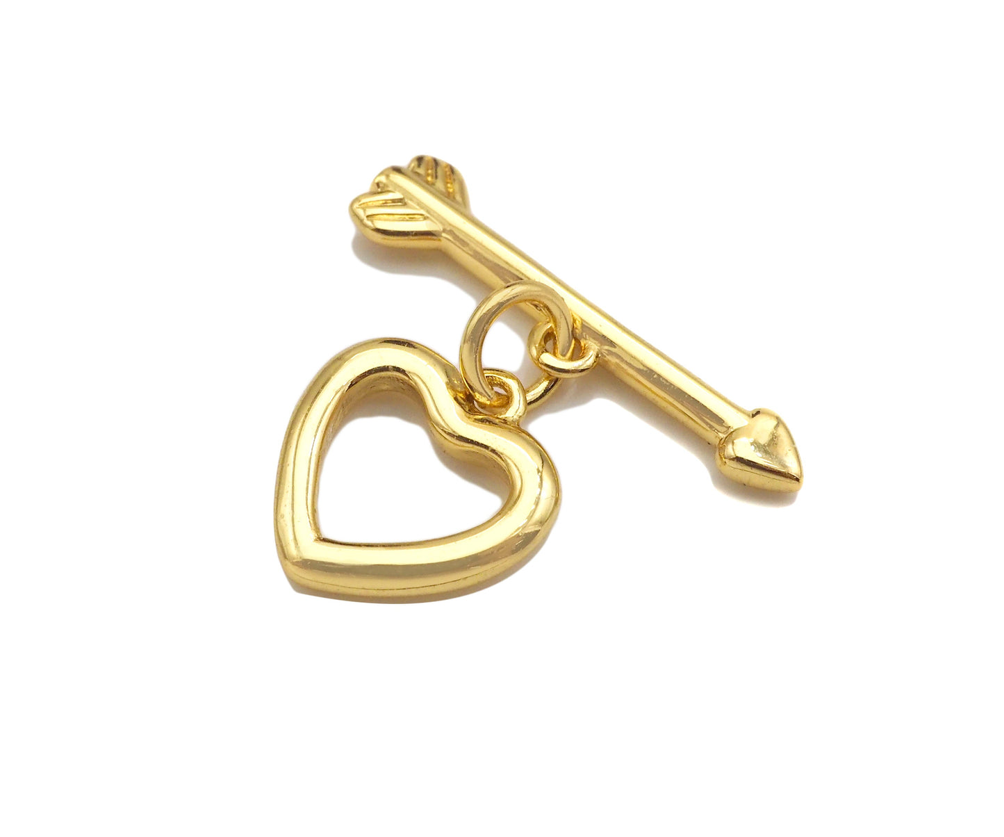 18K Gold Heart With Arrows Shape Toggle Clasp, Necklace Bracelet Clasp/Connetor,20x11mm, Sku#Z1293