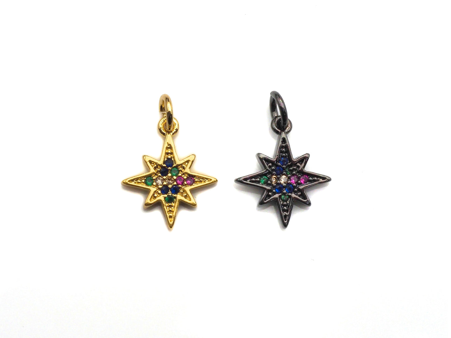 Colorful CZ Micro Pave North Star Shape Pendant,Cubic Zirconia Star Charm,Gold/Black Tone,12x14mm,sku#Z735