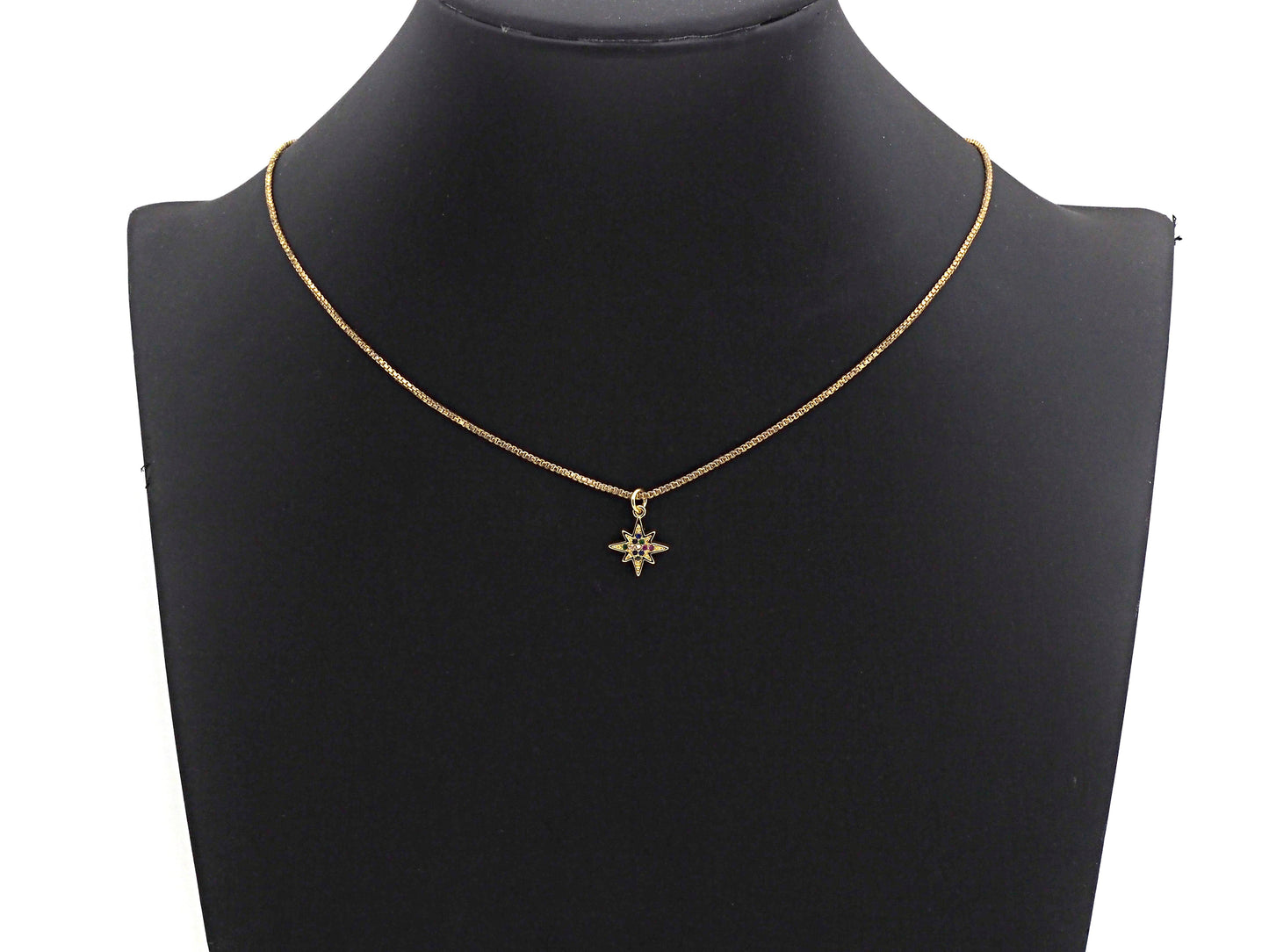 Colorful CZ Micro Pave North Star Shape Pendant,Cubic Zirconia Star Charm,Gold/Black Tone,12x14mm,sku#Z735