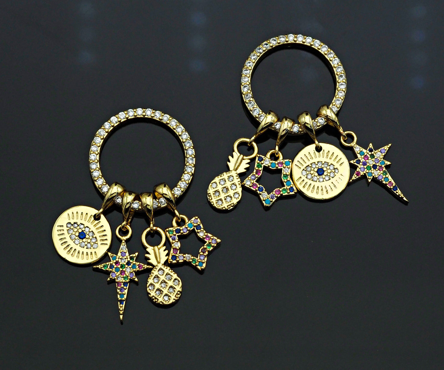 Pave North Star Evil Eye Pineapple Cubic Zirconia, F1197