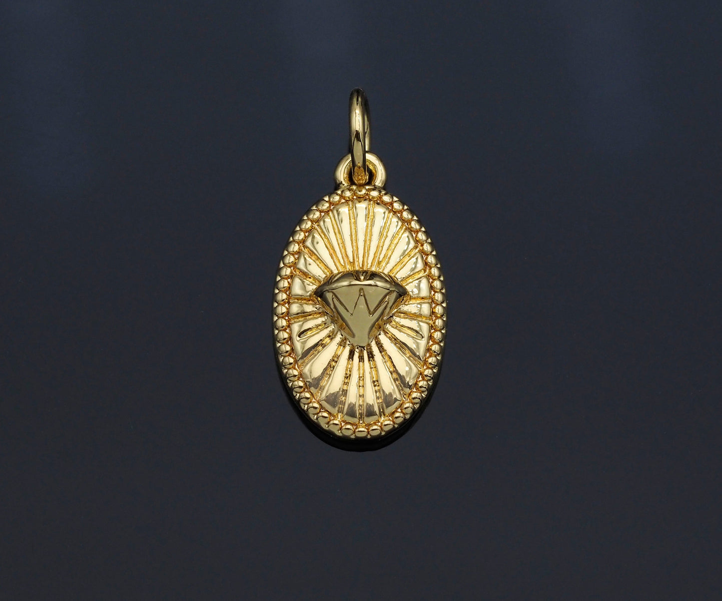 CZ Micro Pave Embossed Diamond On Oval Shape Pendant, Sku#F1229C