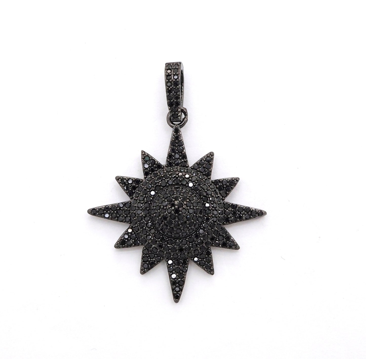 Black CZ Pave On Black Micro Pave Star Charm Beads, Cubic Zirconia Paved Star Charm,32x36mm, sku#F541