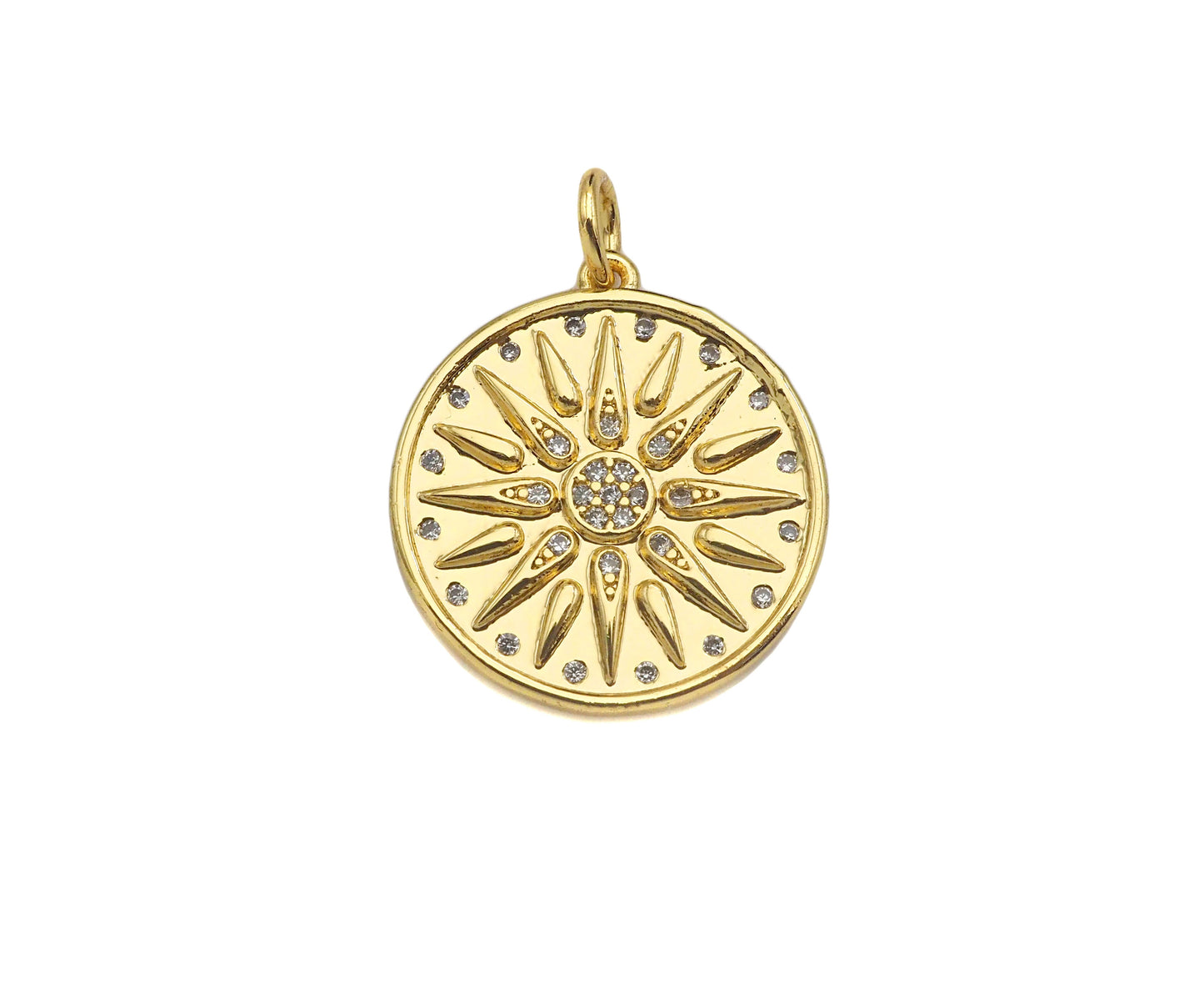 CZ Micro Pave Cupid's Arrow On Round Coin Shape Pendant,  Sku#F1369
